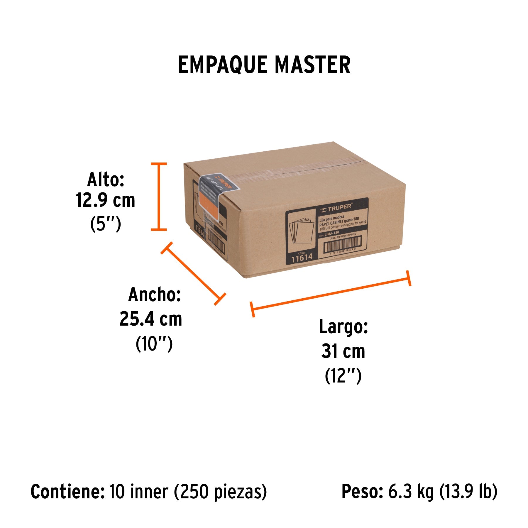 Lija para madera papel cabinet, grano 180, TRUPER - Empaque
