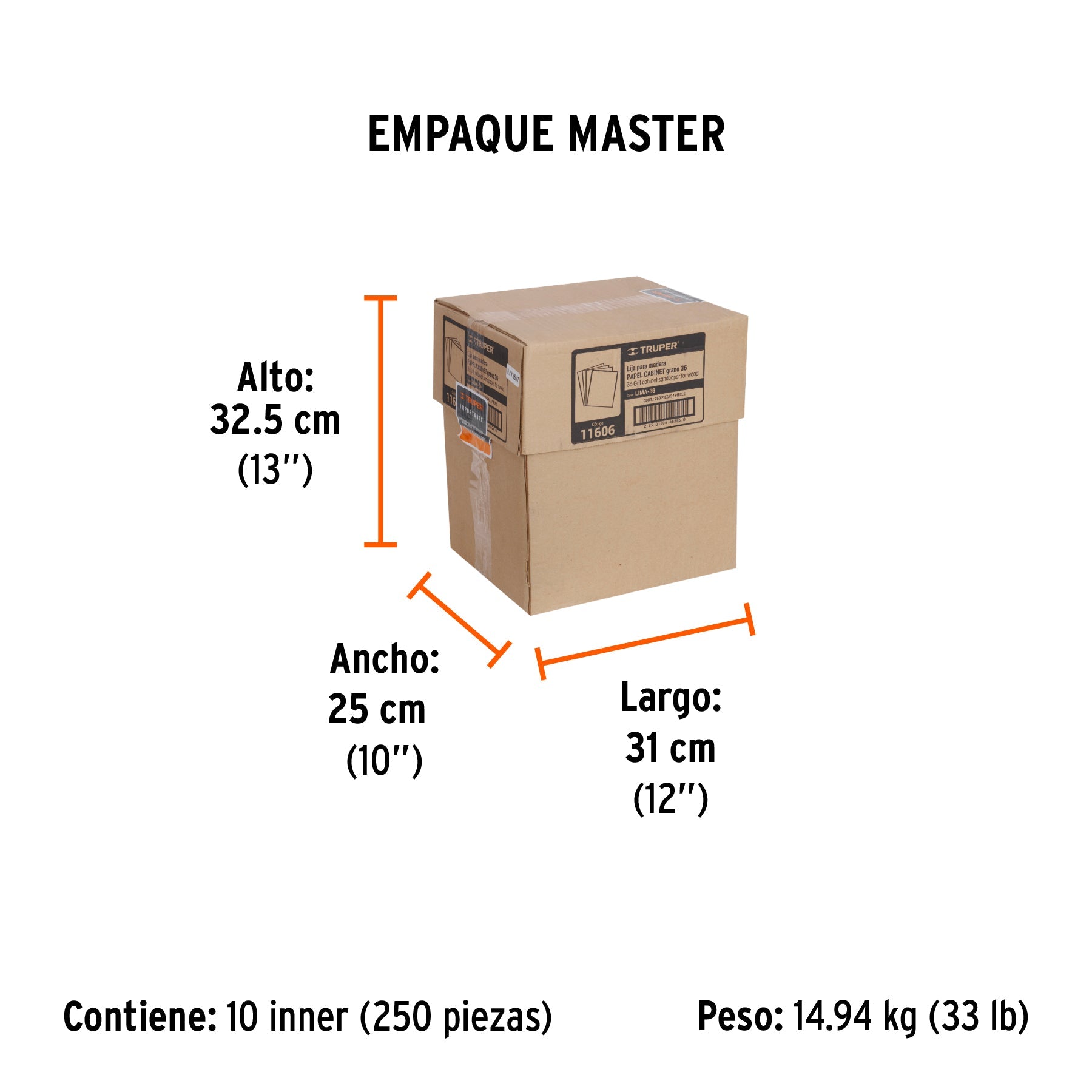 Lija para madera papel cabinet, grano 36, TRUPER - Empaque