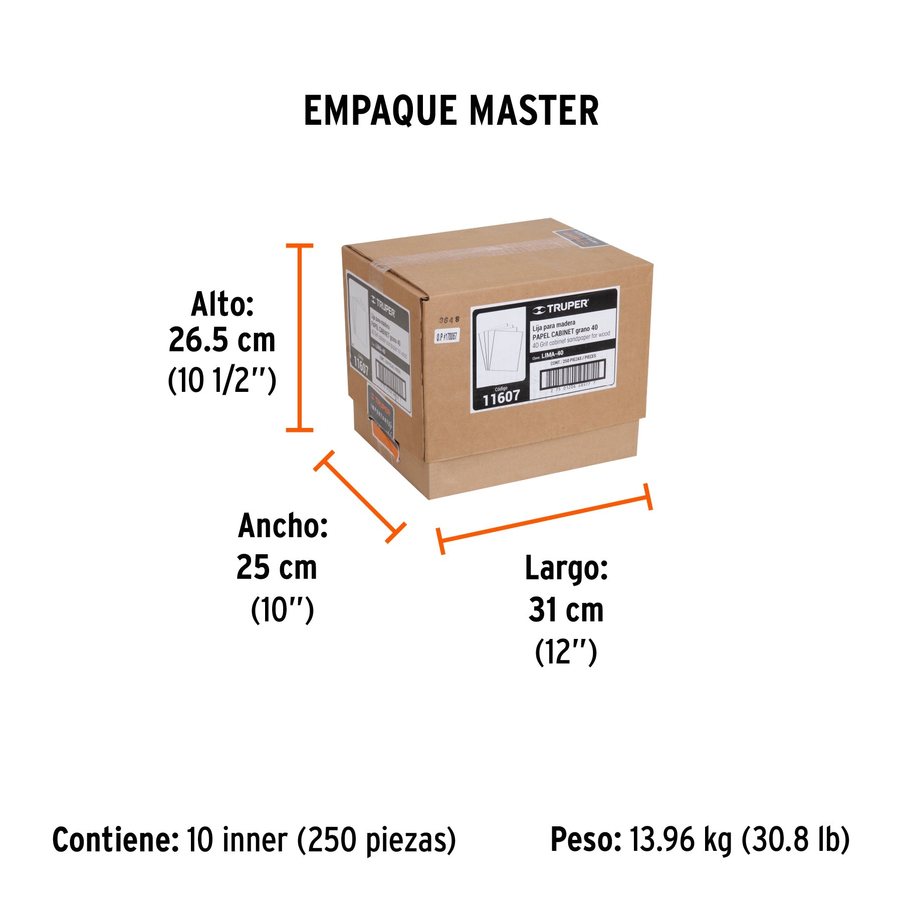 Lija para madera papel cabinet, grano 40, TRUPER - Empaque