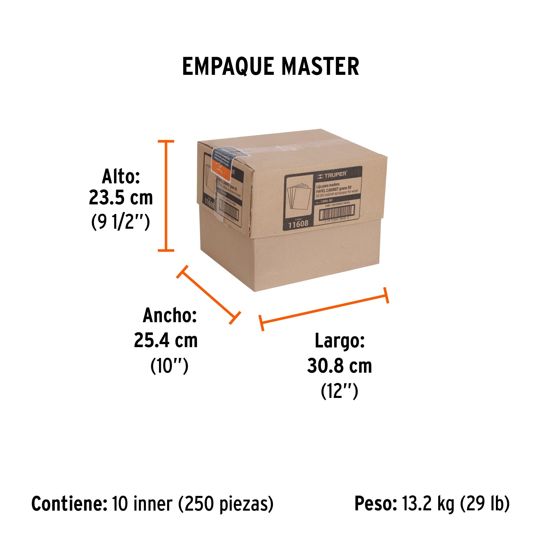 Lija para madera papel cabinet, grano 50, TRUPER - Empaque
