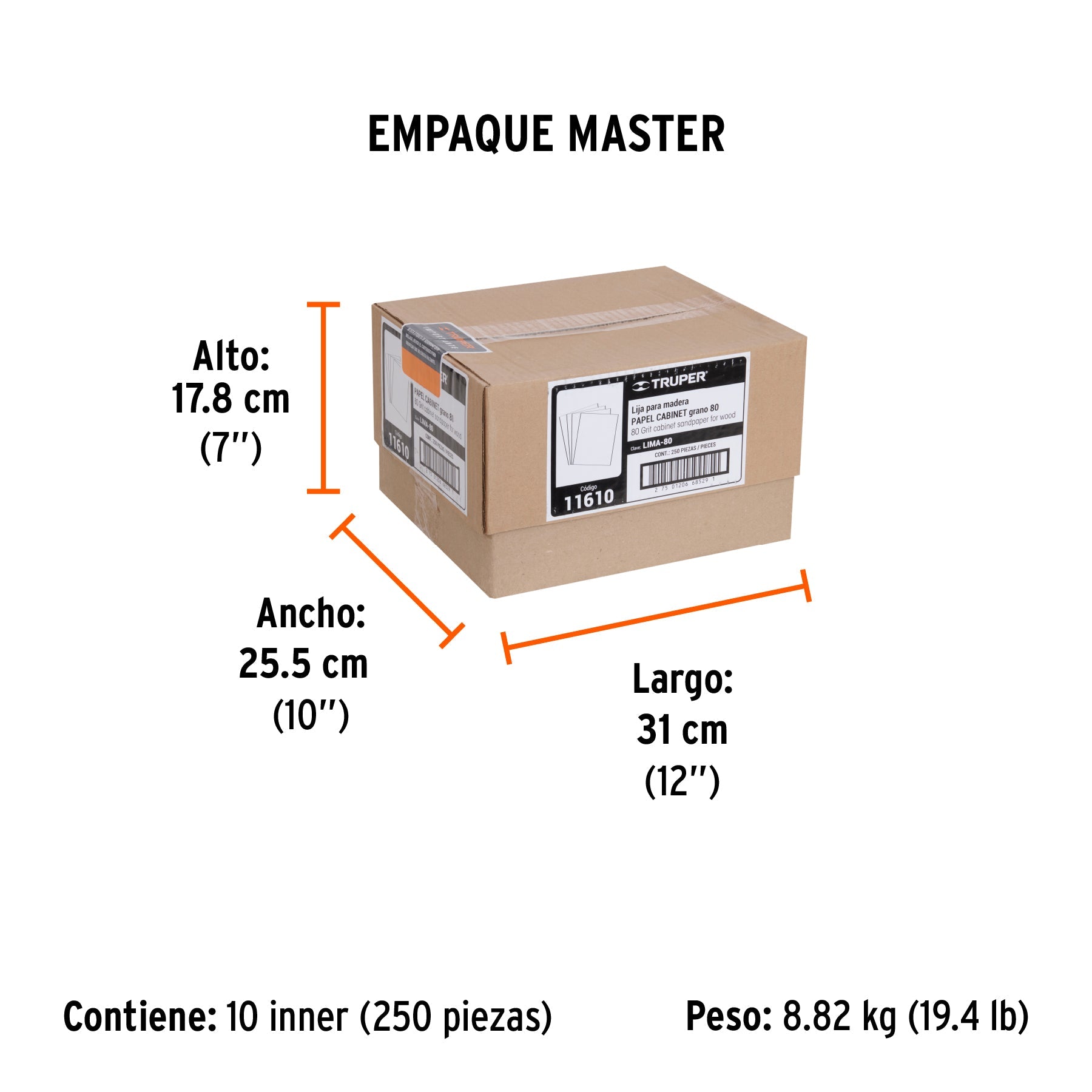 Lija para madera papel cabinet, grano 80, TRUPER - Empaque