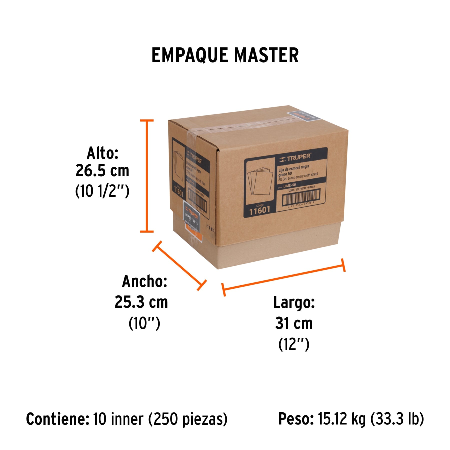 Lija de esmeril negra grano 50 de óxido de aluminio, TRUPER - Empaque