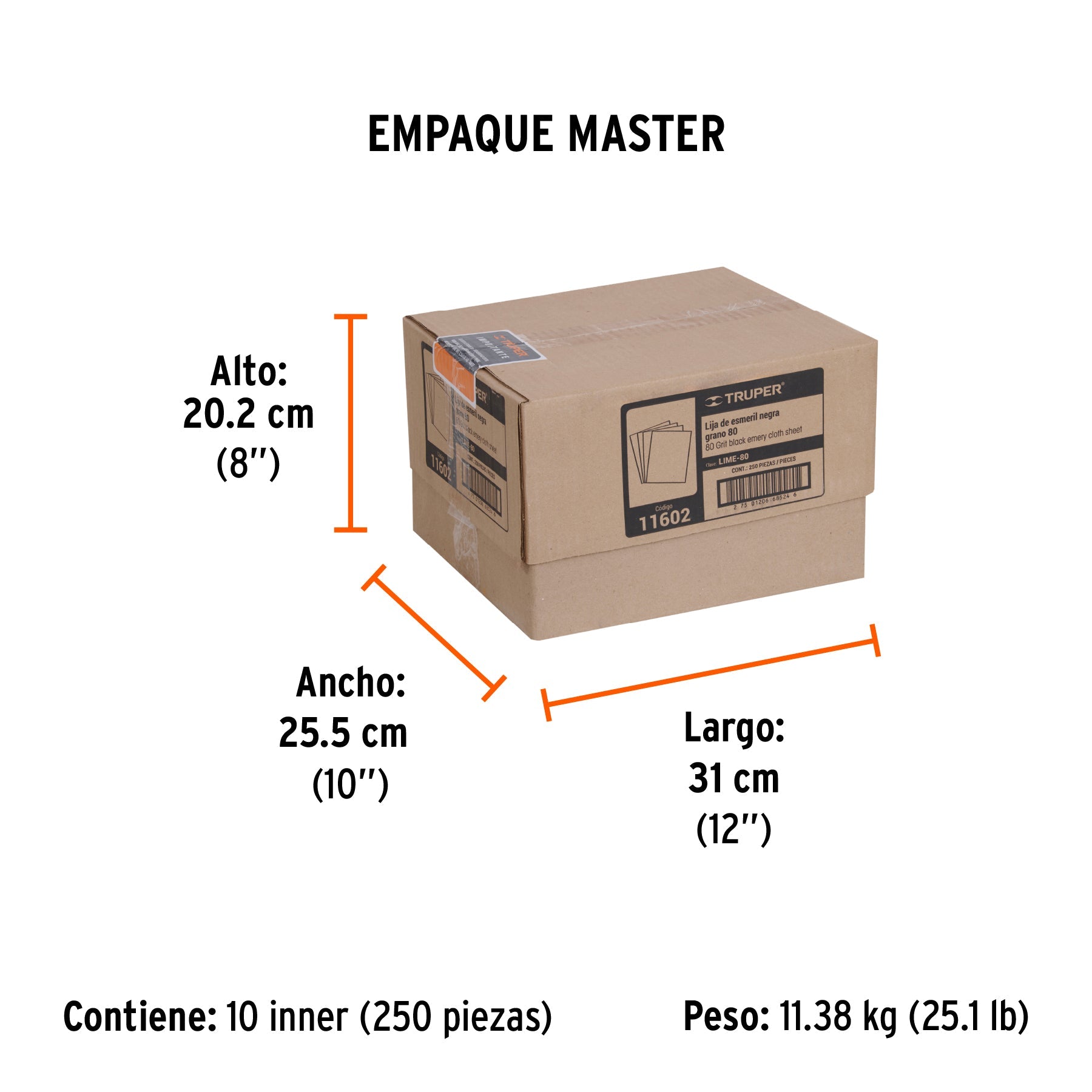 Lija de esmeril negra grano 80 de óxido de aluminio, TRUPER - Empaque