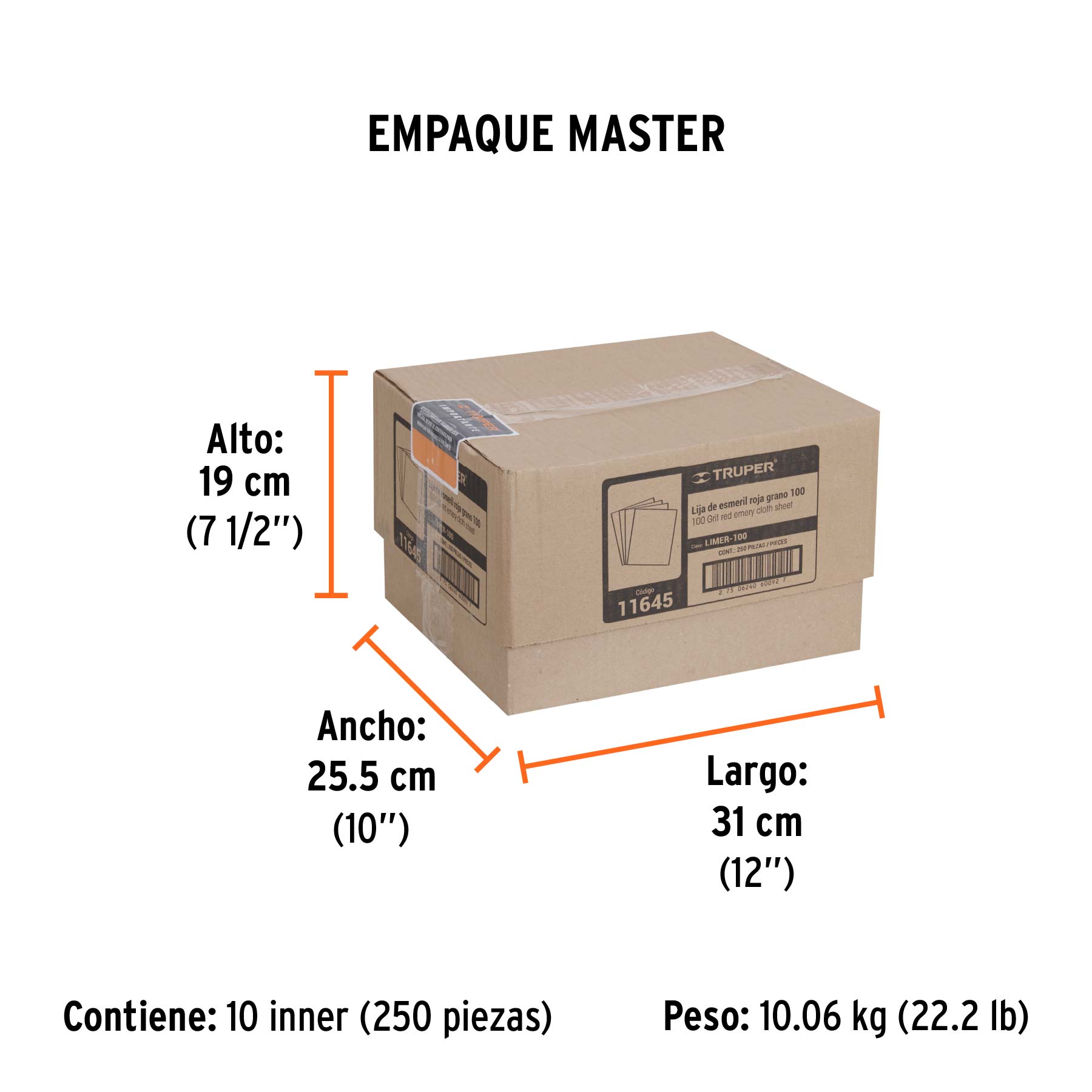 Lija de esmeril roja grano 100 de óxido de aluminio, TRUPER - Empaque