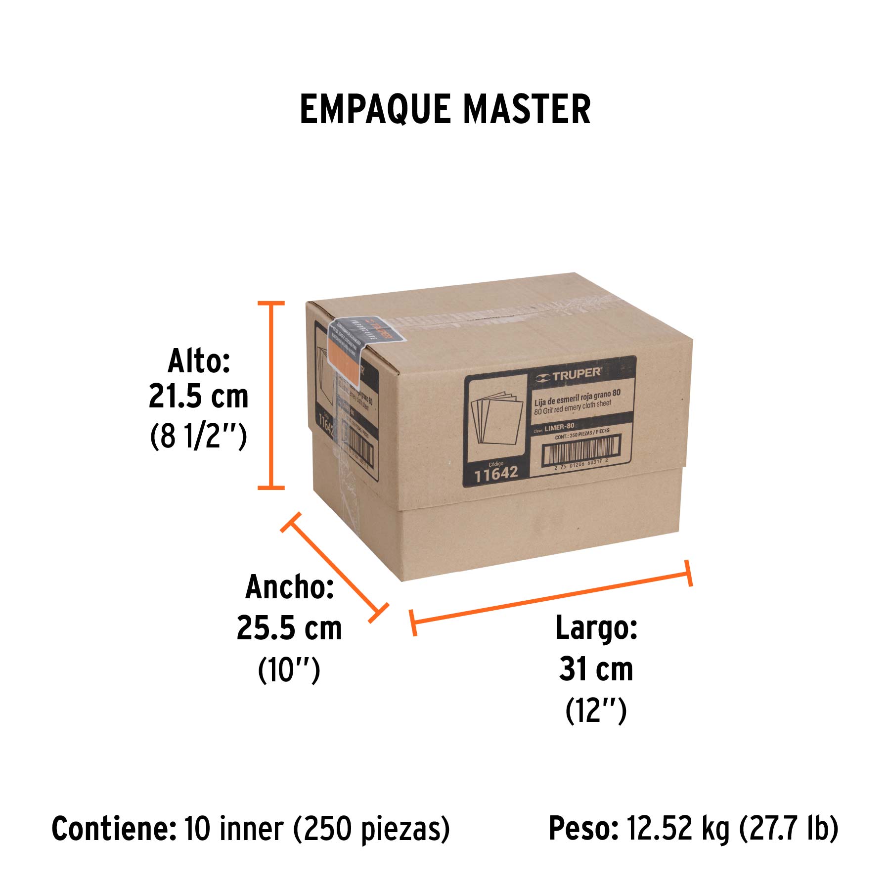 Lija de esmeril roja grano 80 de óxido de aluminio, TRUPER - Empaque