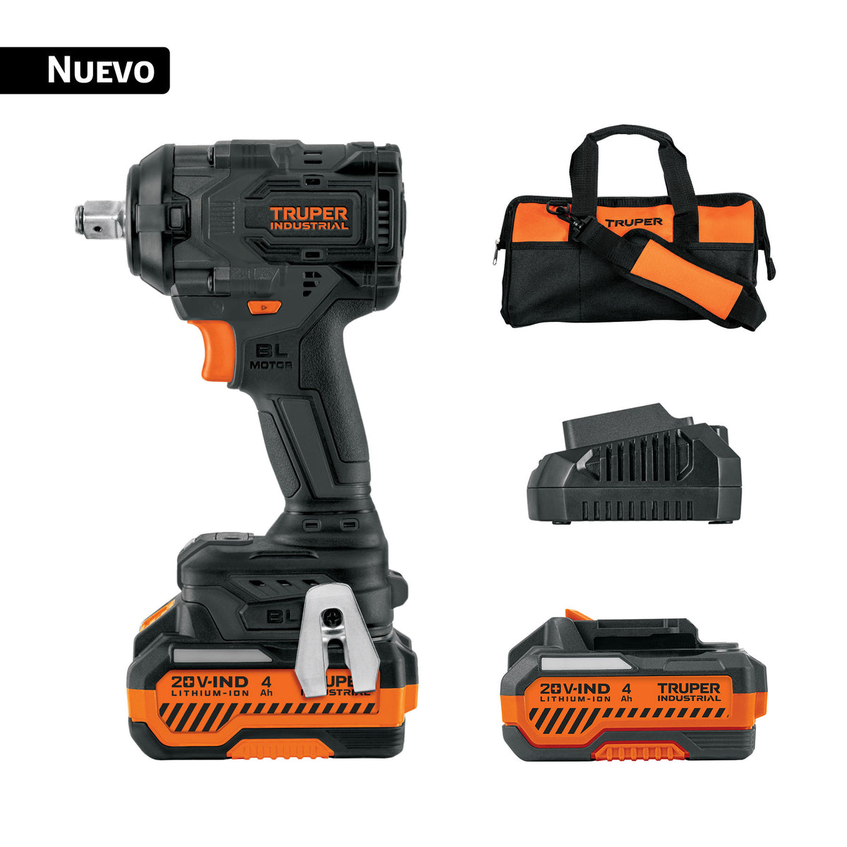 Llave de impacto 1/2" 20V, 650Nm, 2 baterías 4Ah, INDUSTRIAL
