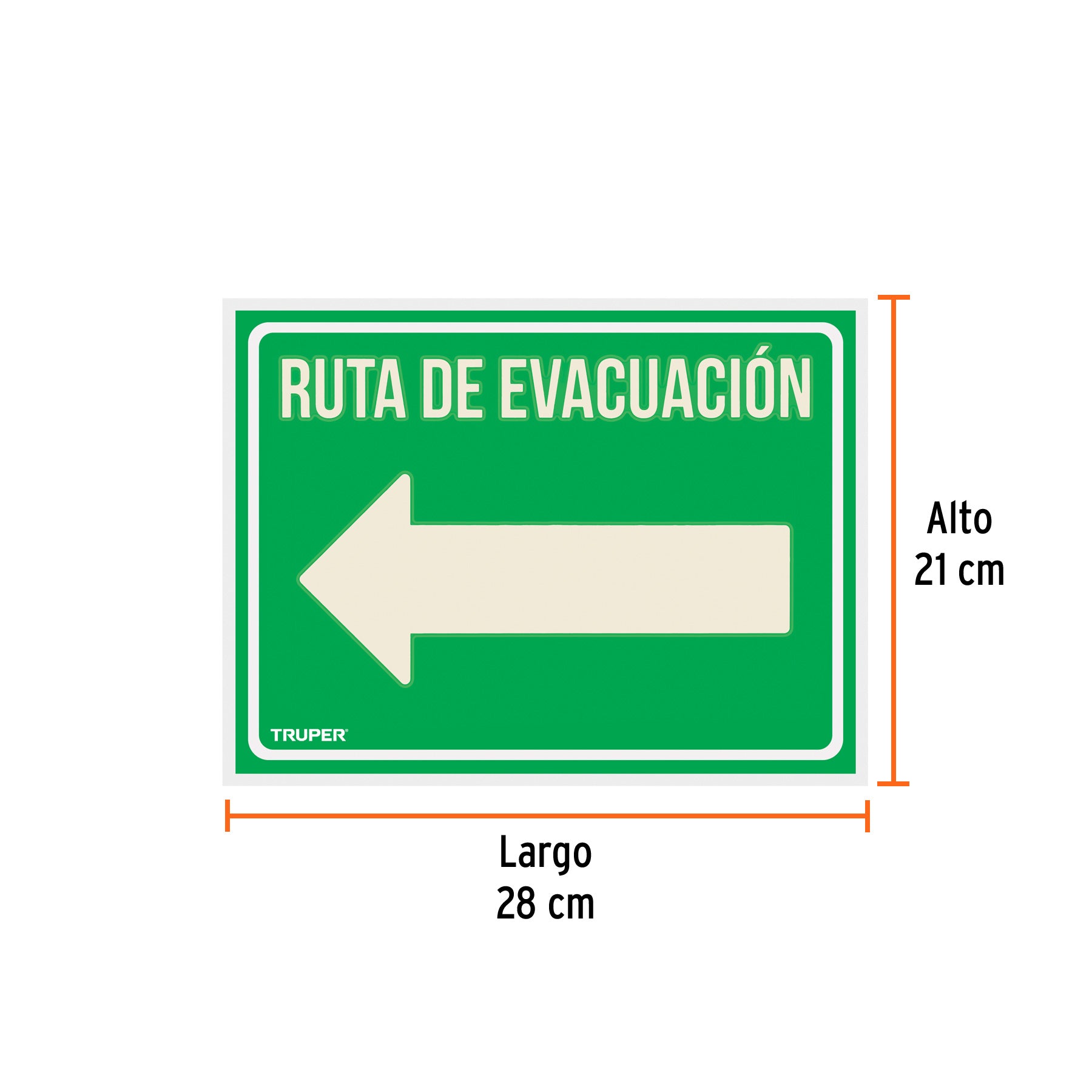 Letrero de señalización "RUTA EVACUACIÓN IZQUIERDA",21x28 cm