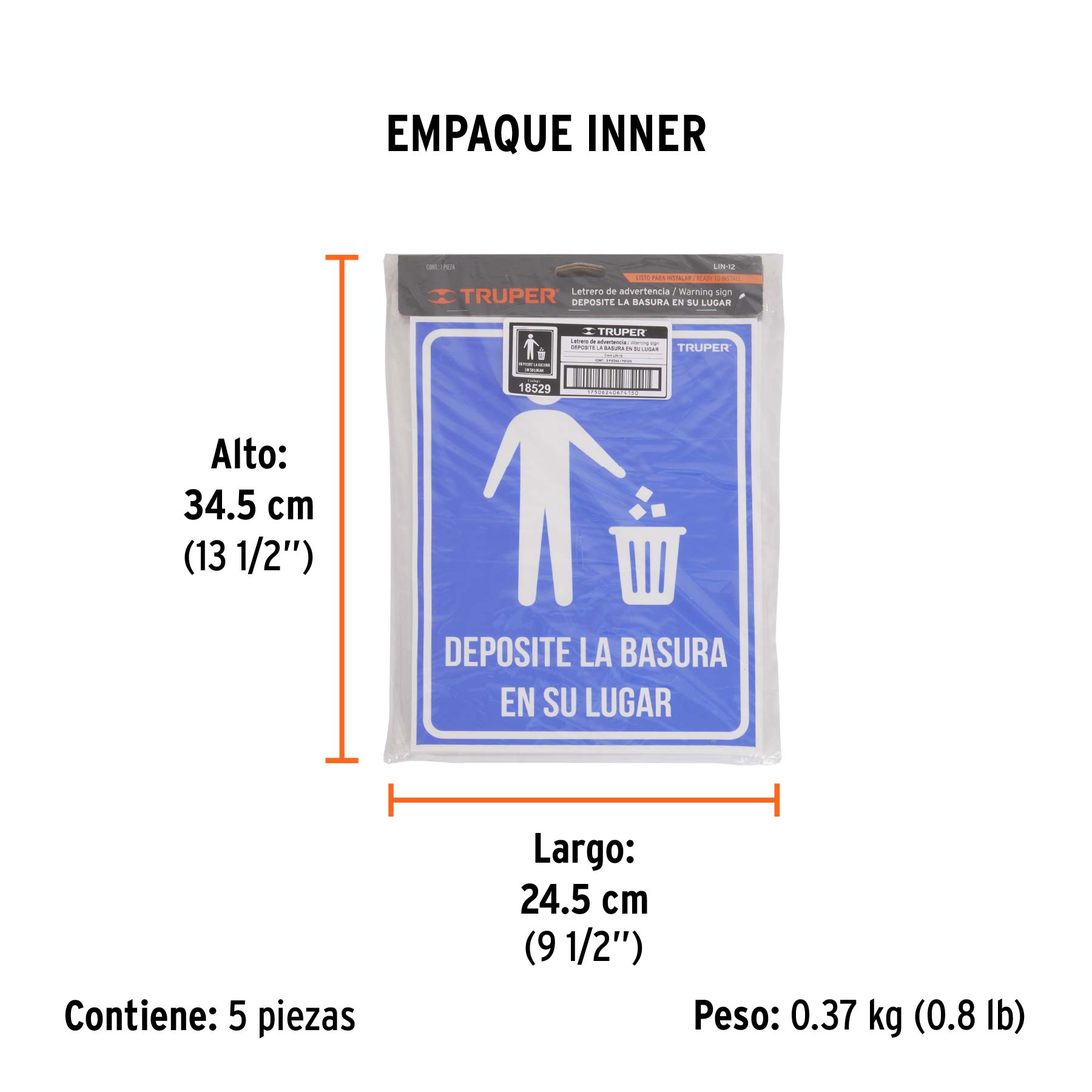 Letrero señalización"DEPOSITE LA BASURA EN SU LUGAR",21x28cm - Empaque