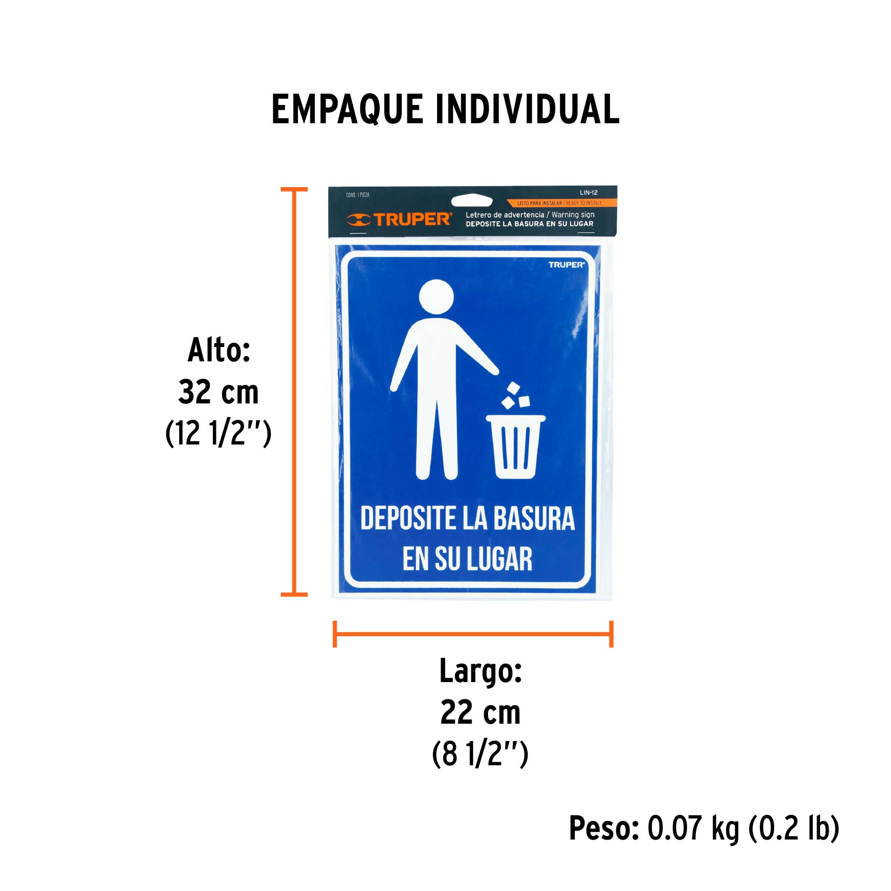 Letrero señalización"DEPOSITE LA BASURA EN SU LUGAR",21x28cm - Empaque