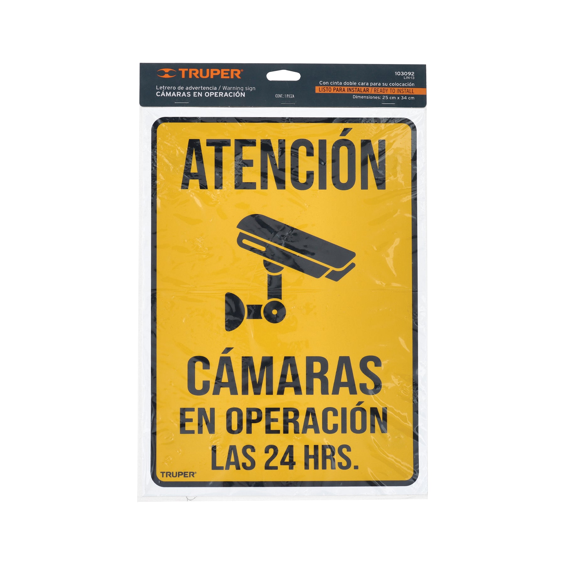 Letrero de señalización "CÁMARAS EN OPERACIÓN", 25 x 34 cm