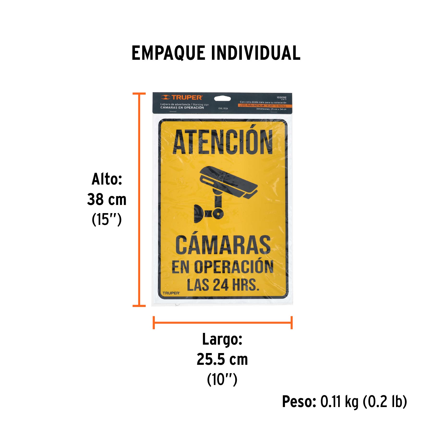 Letrero de señalización "CÁMARAS EN OPERACIÓN", 25 x 34 cm - Empaque