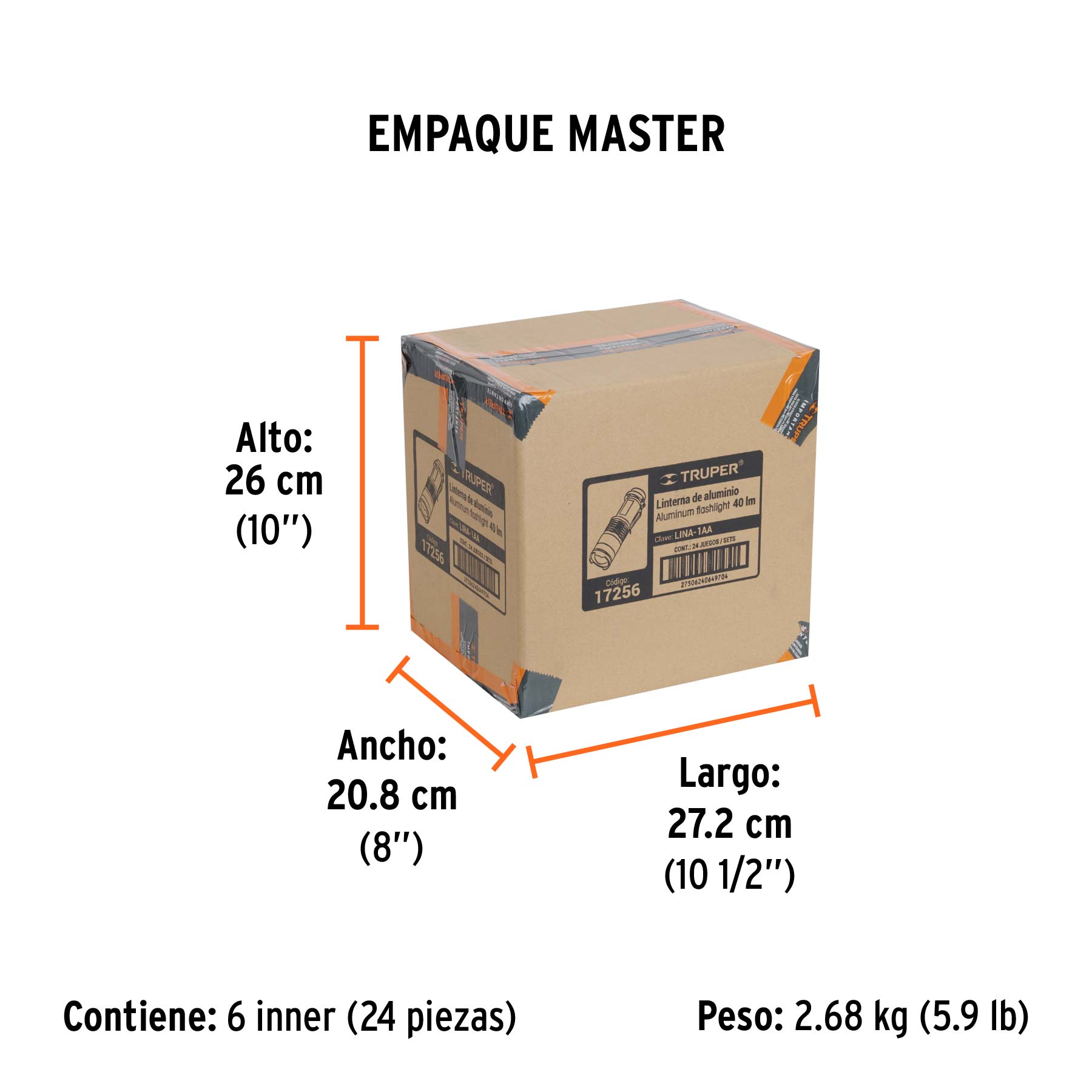 Linterna de aluminio 1 LED de 40 lm con 1 pila AA, TRUPER - Empaque