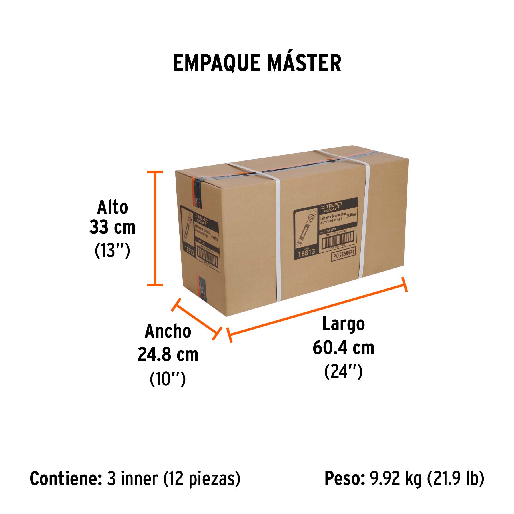 Linterna de aluminio LED Cree 500 lm con 2 pilas D, EXPERT - Empaque