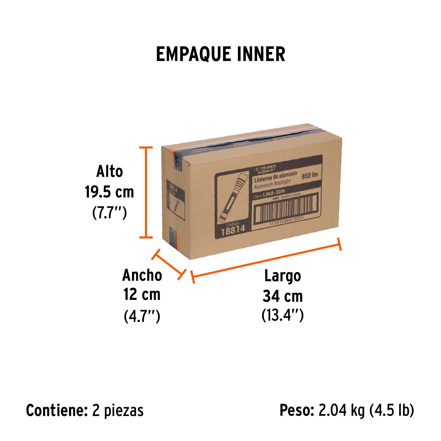 Linterna de aluminio LED Cree 850 lm con 3 pilas D, EXPERT - Empaque