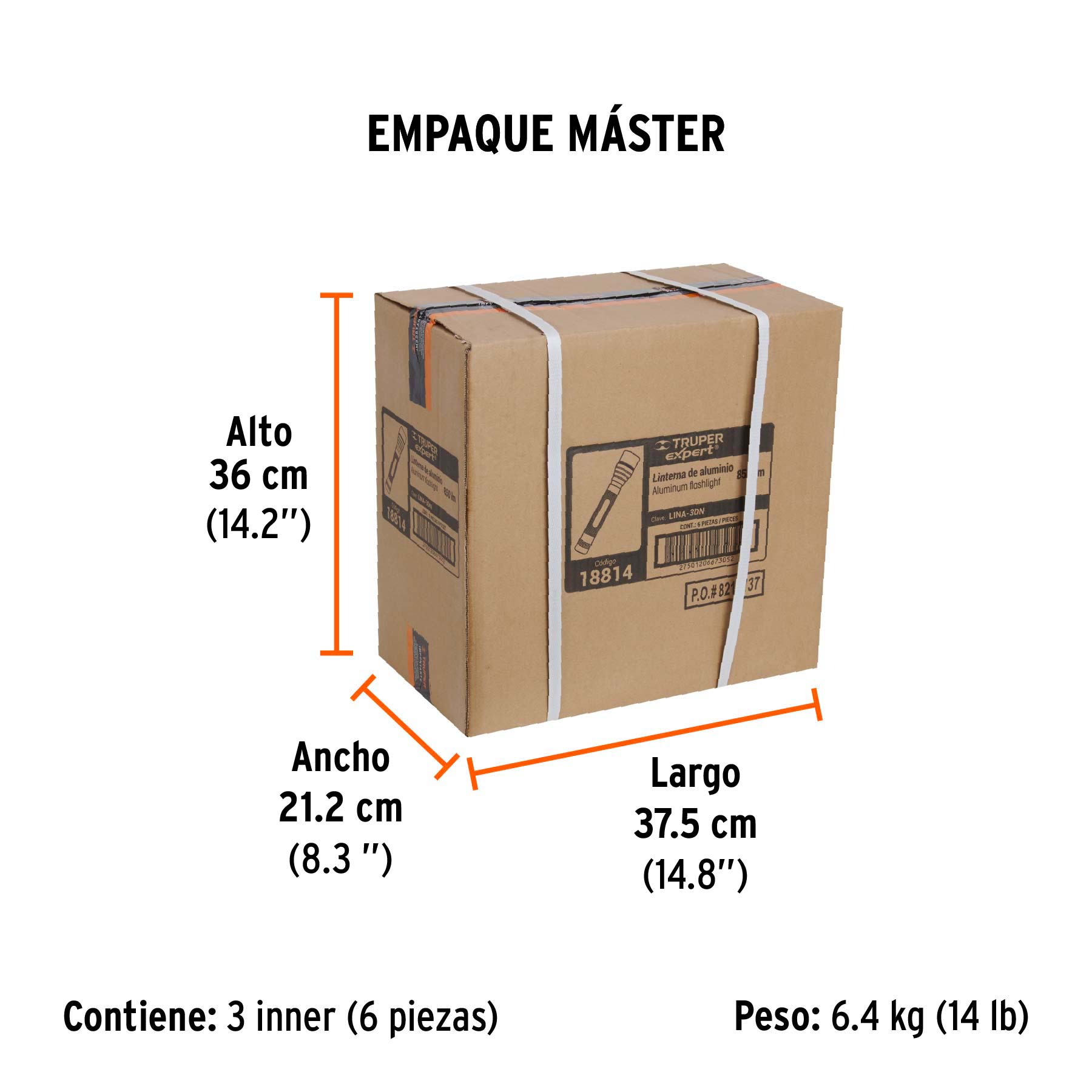 Linterna de aluminio LED Cree 850 lm con 3 pilas D, EXPERT - Empaque