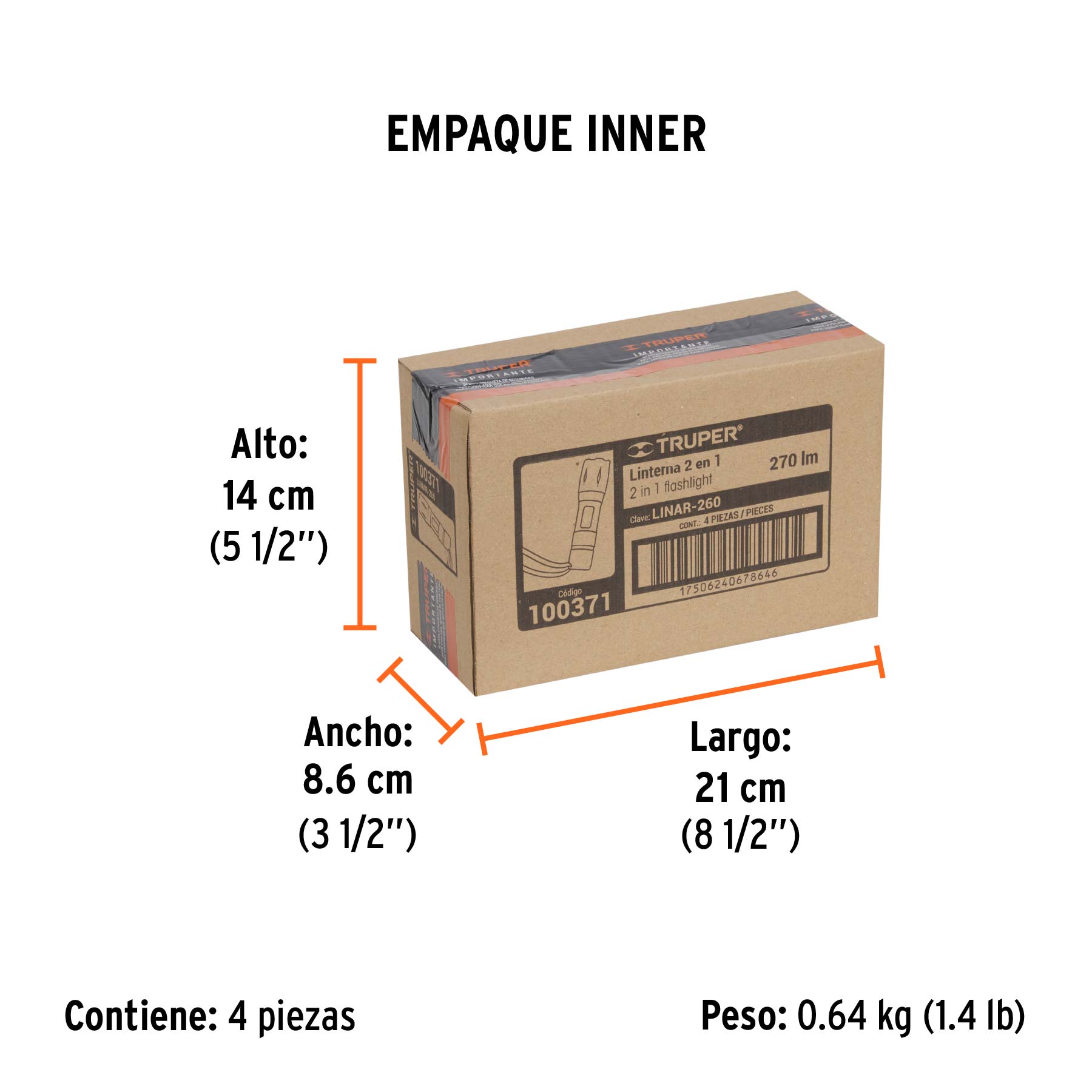 Linterna de 1 LED 270 lm con luz de emergencia, recargable - Empaque
