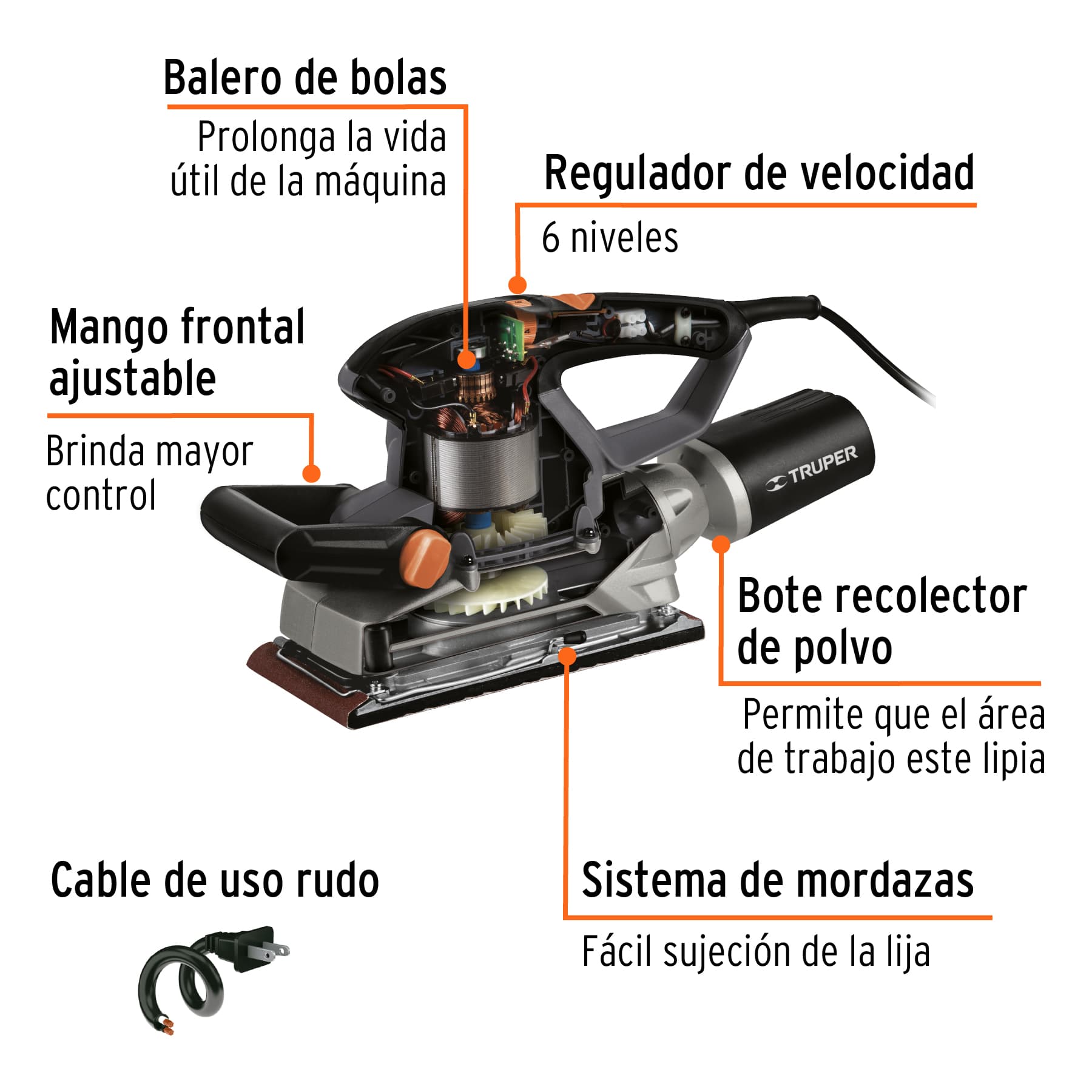 Lijadora orbital 1/2 hoja 360 W, TRUPER INDUSTRIAL