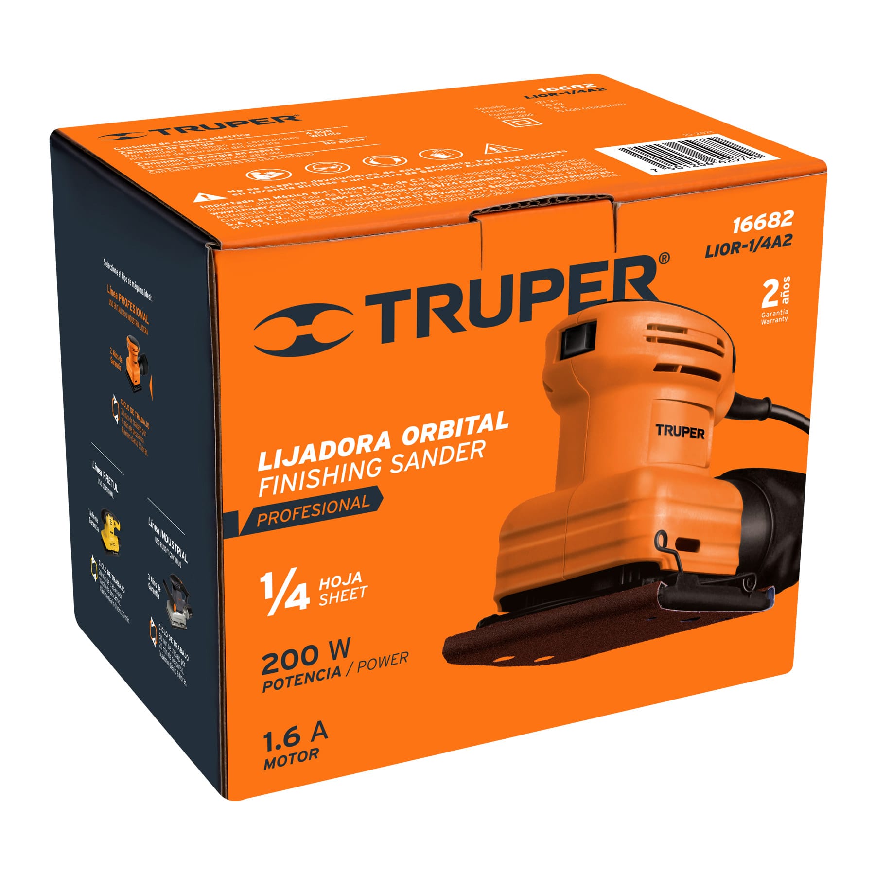 Lijadora orbital 1/4 hoja 200 W, profesional, TRUPER