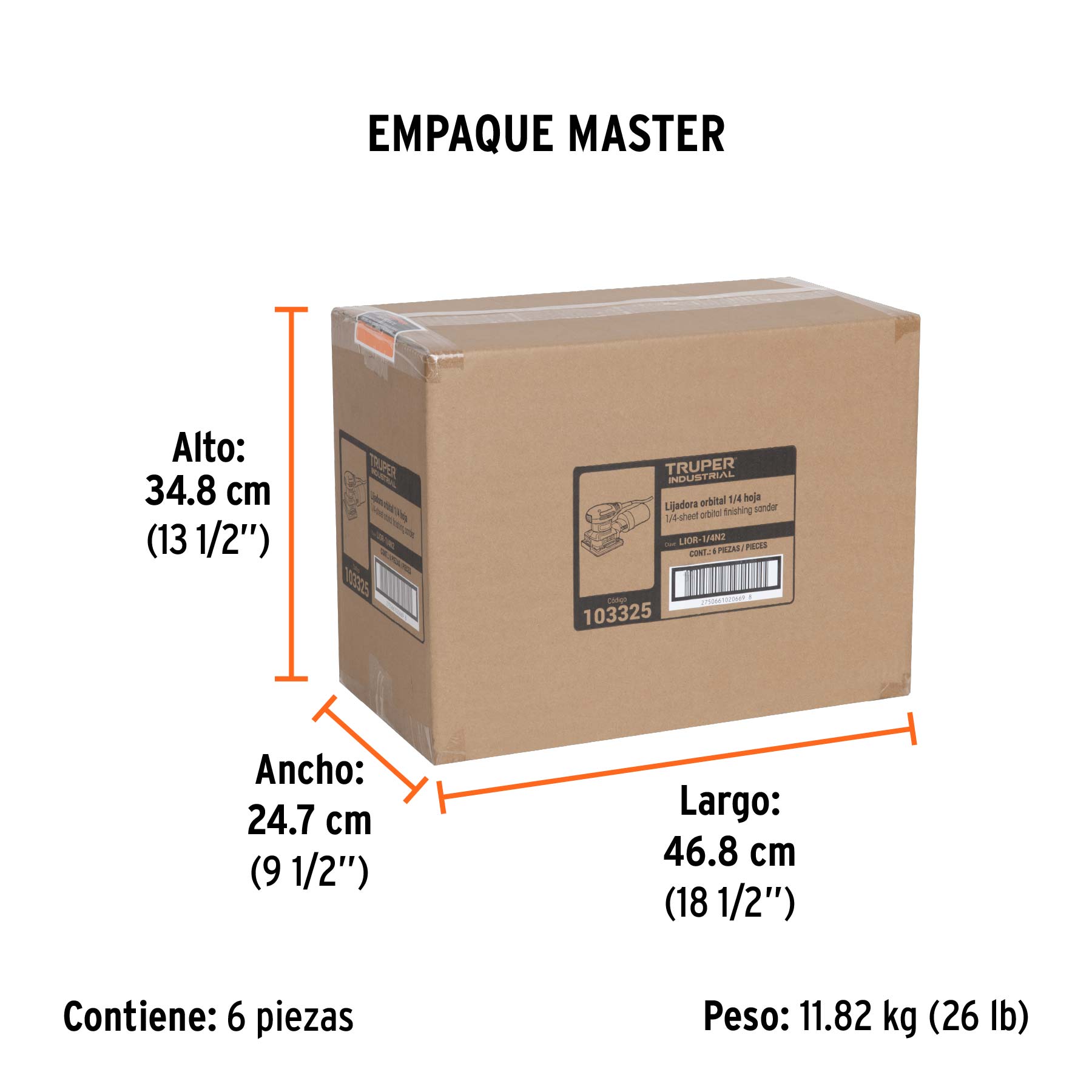Lijadora orbital 1/4 hoja, 300W, TRUPER INDUSTRIAL - Empaque