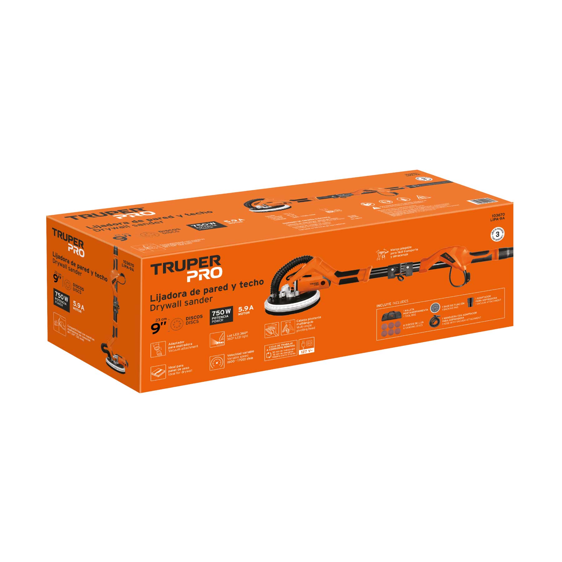 Lijadora de pared y techo 9" 750W, profesional, TRUPER PRO
