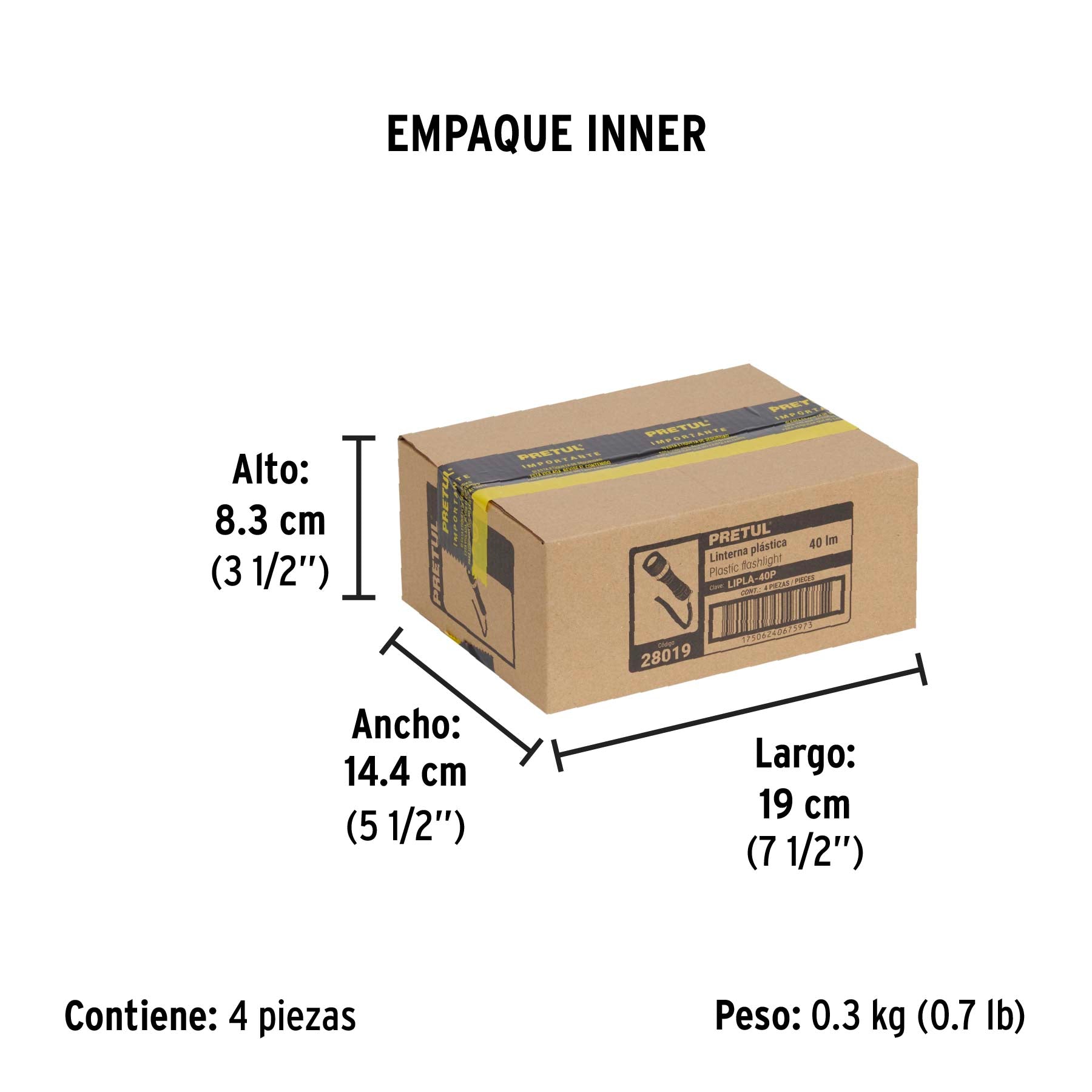 Linterna plástica 1 LED 40 lm de 1 pila AA, PRETUL - Empaque