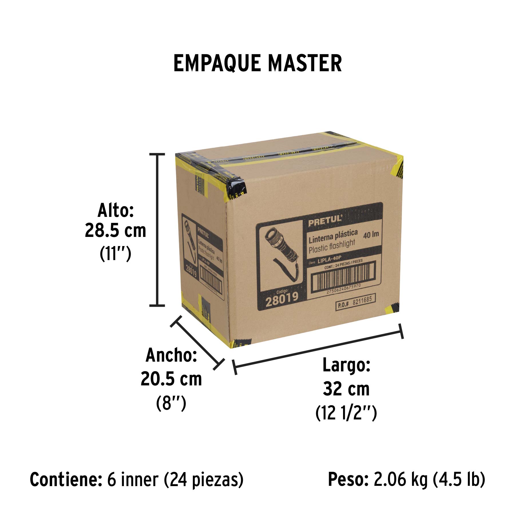Linterna plástica 1 LED 40 lm de 1 pila AA, PRETUL - Empaque