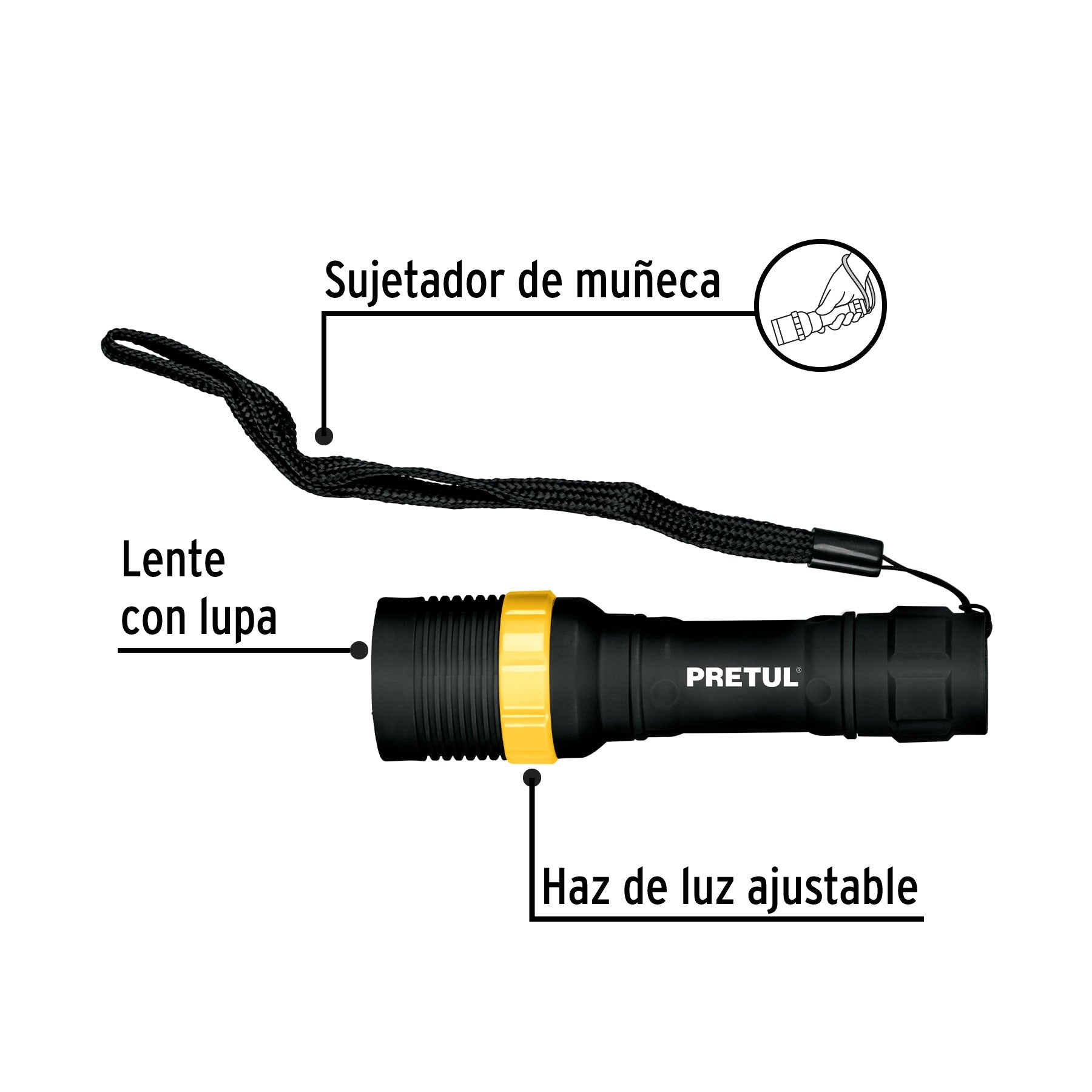 Linterna plástica 1 LED 40 lm de 1 pila AA, PRETUL