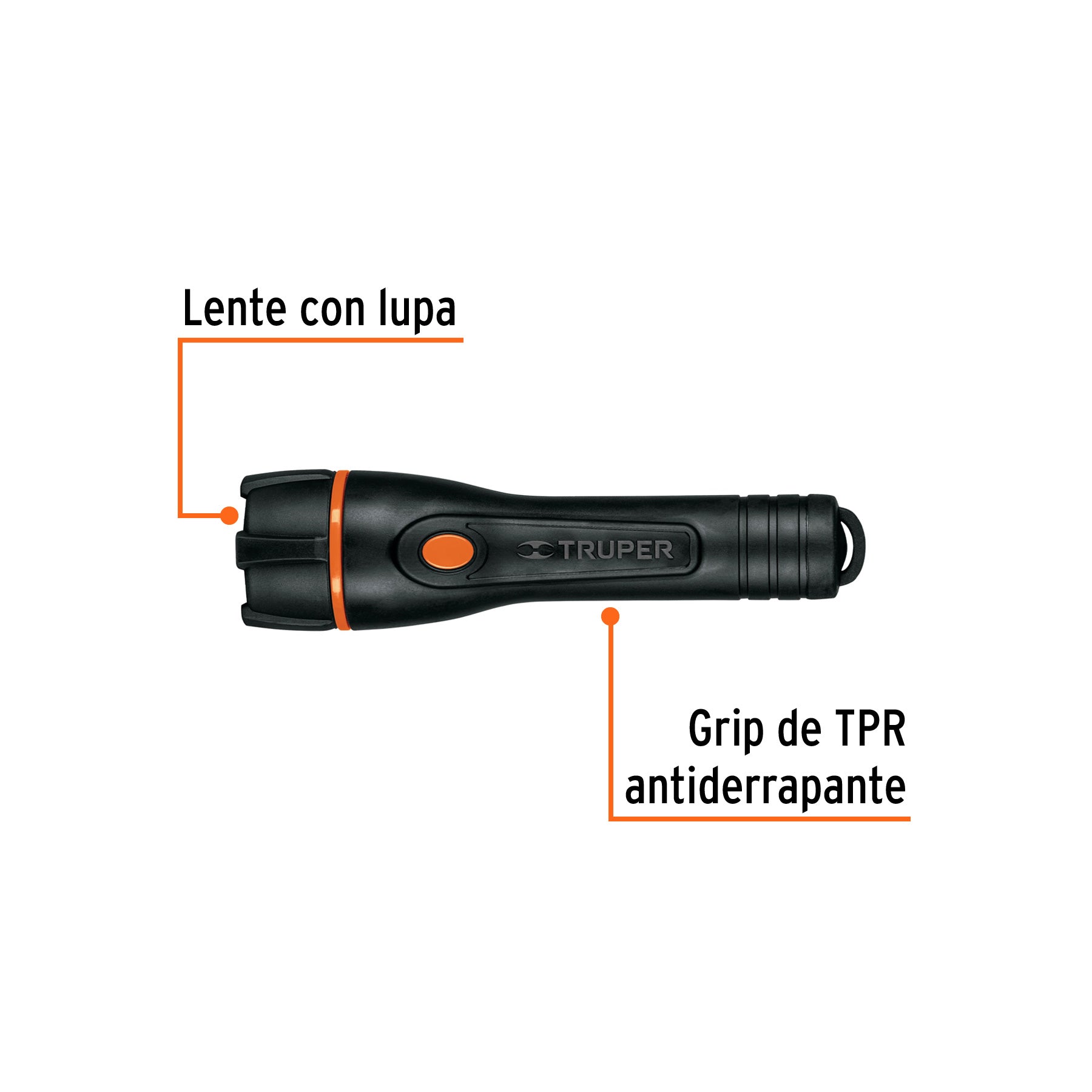 Linterna plástica 1 LED 80 lm con 2 pilas AA, TRUPER
