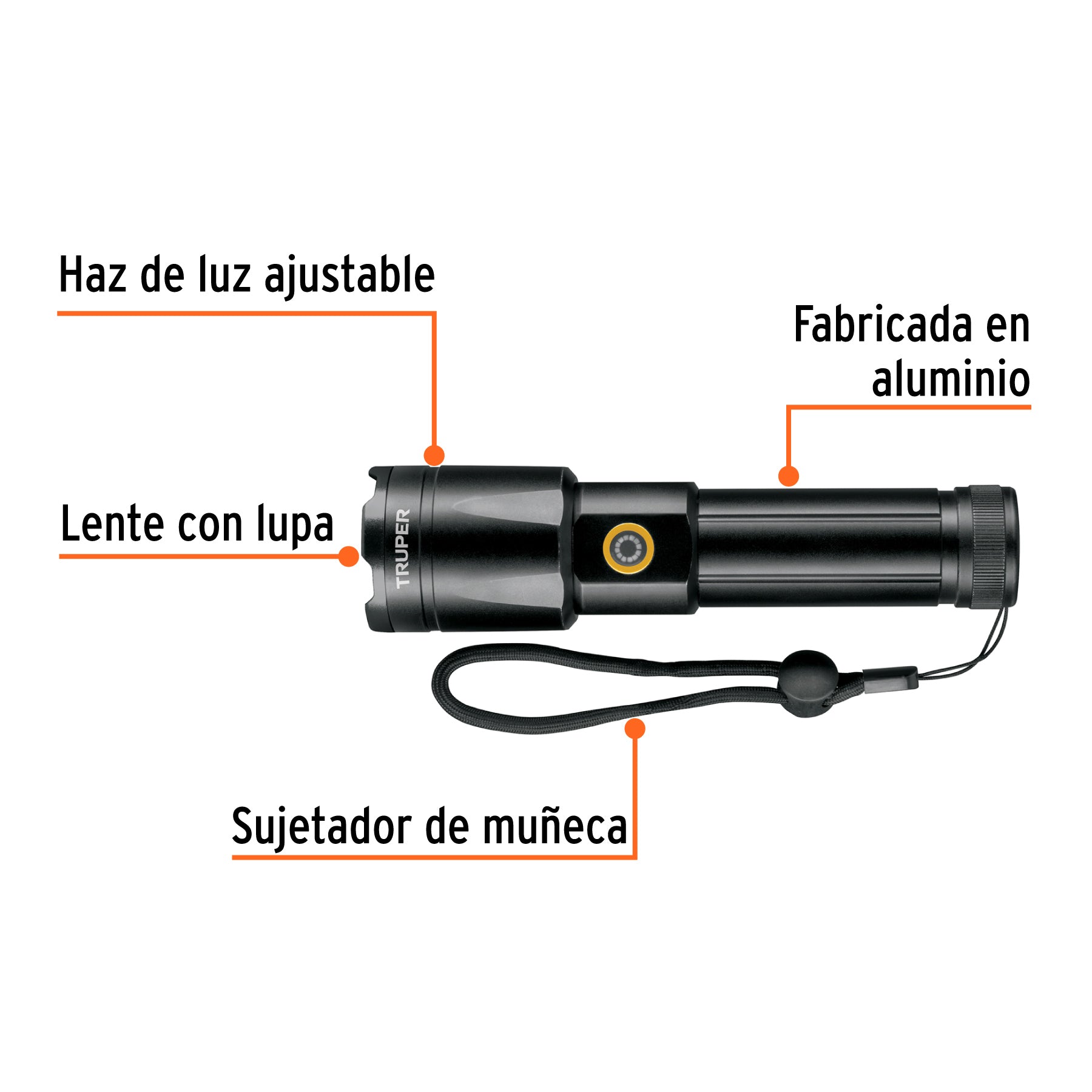 Linterna LED recargable, de aluminio, 1,200 lm, TRUPER