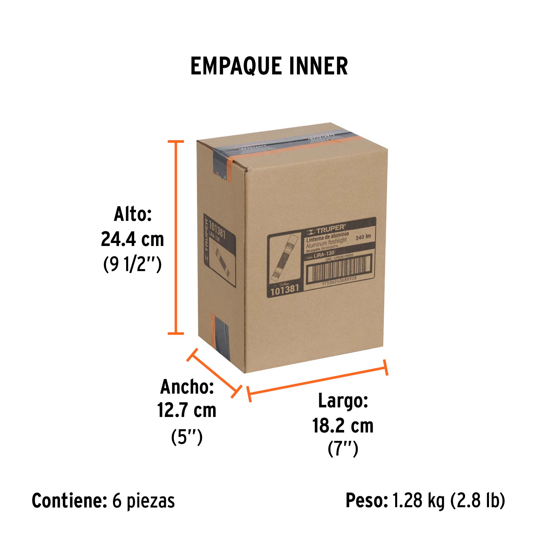 Linterna LED recargable, de aluminio, 340 lm, TRUPER - Empaque
