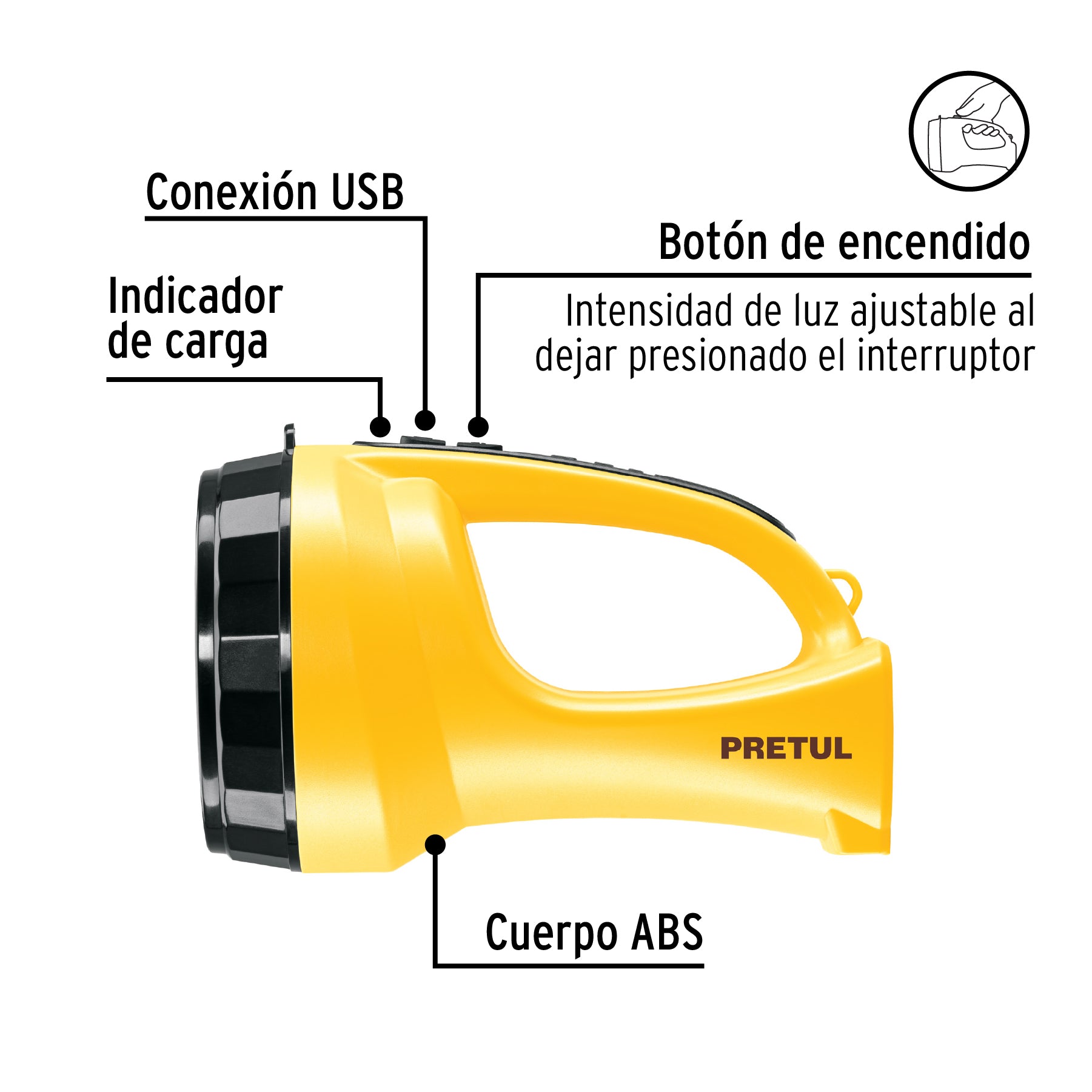 Linterna reflectora LED 260 lm, recargable, PRETUL