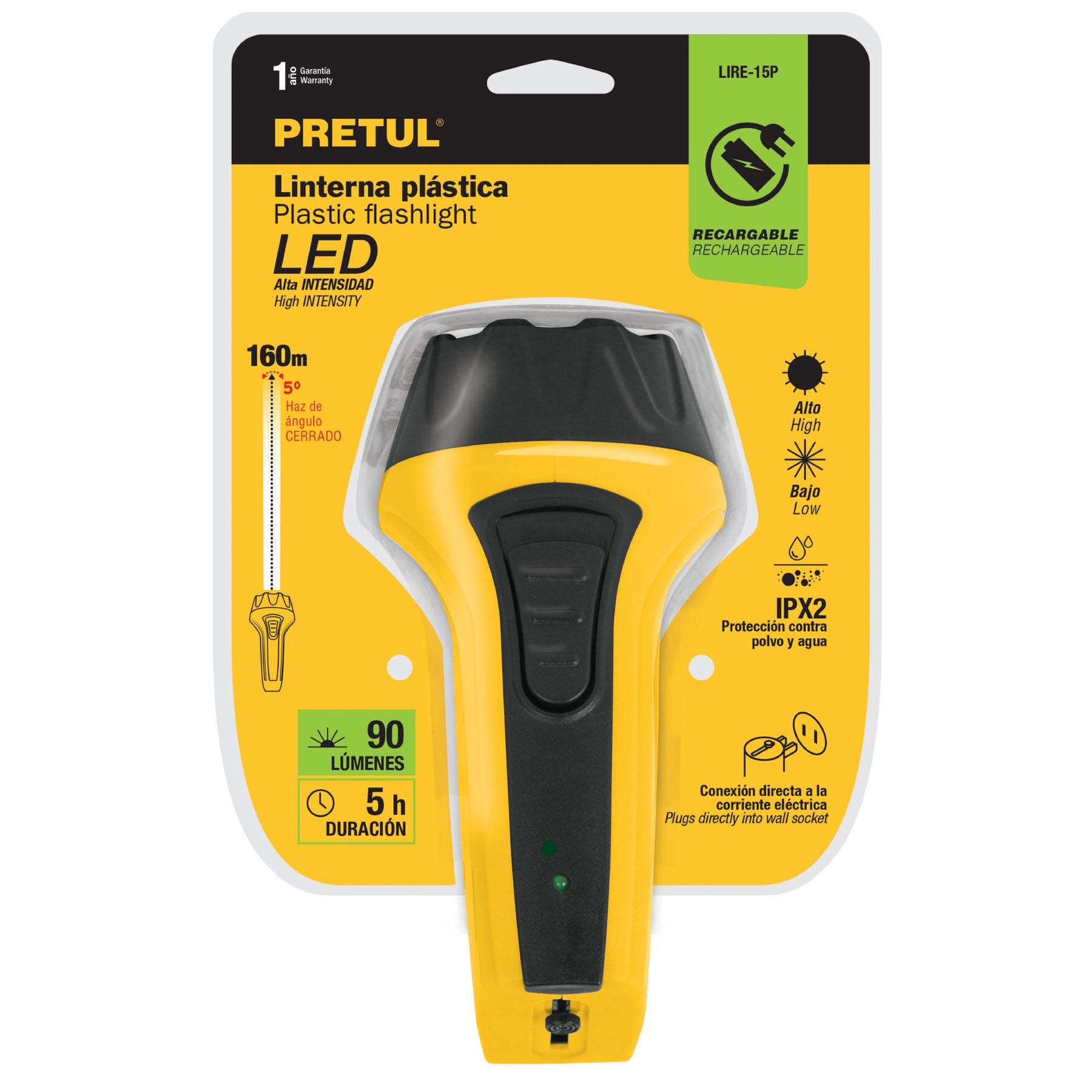 Linterna recargable de LED, 90 lúmenes, PRETUL