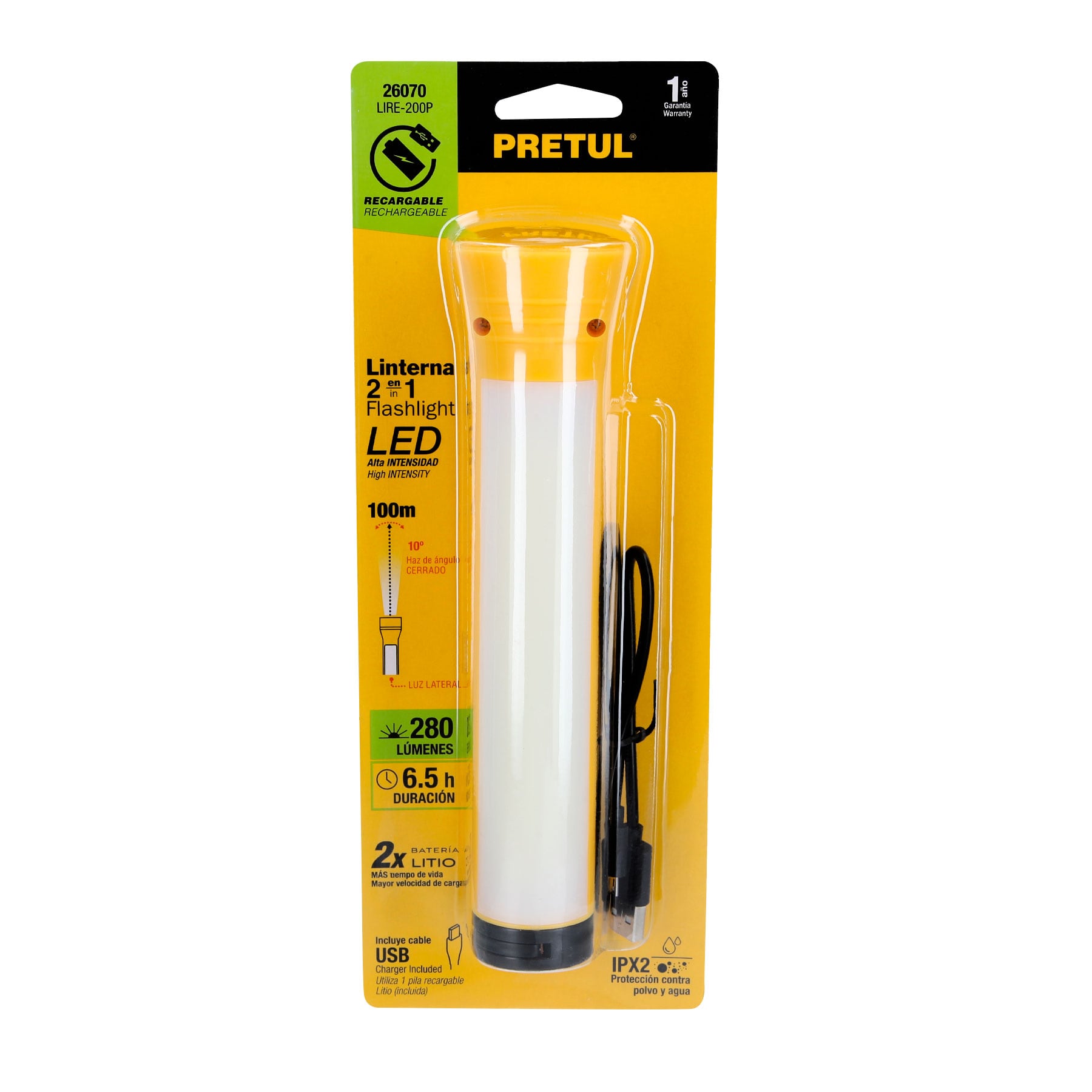 Linterna plástica de LED, 100 lm, recargable, PRETUL