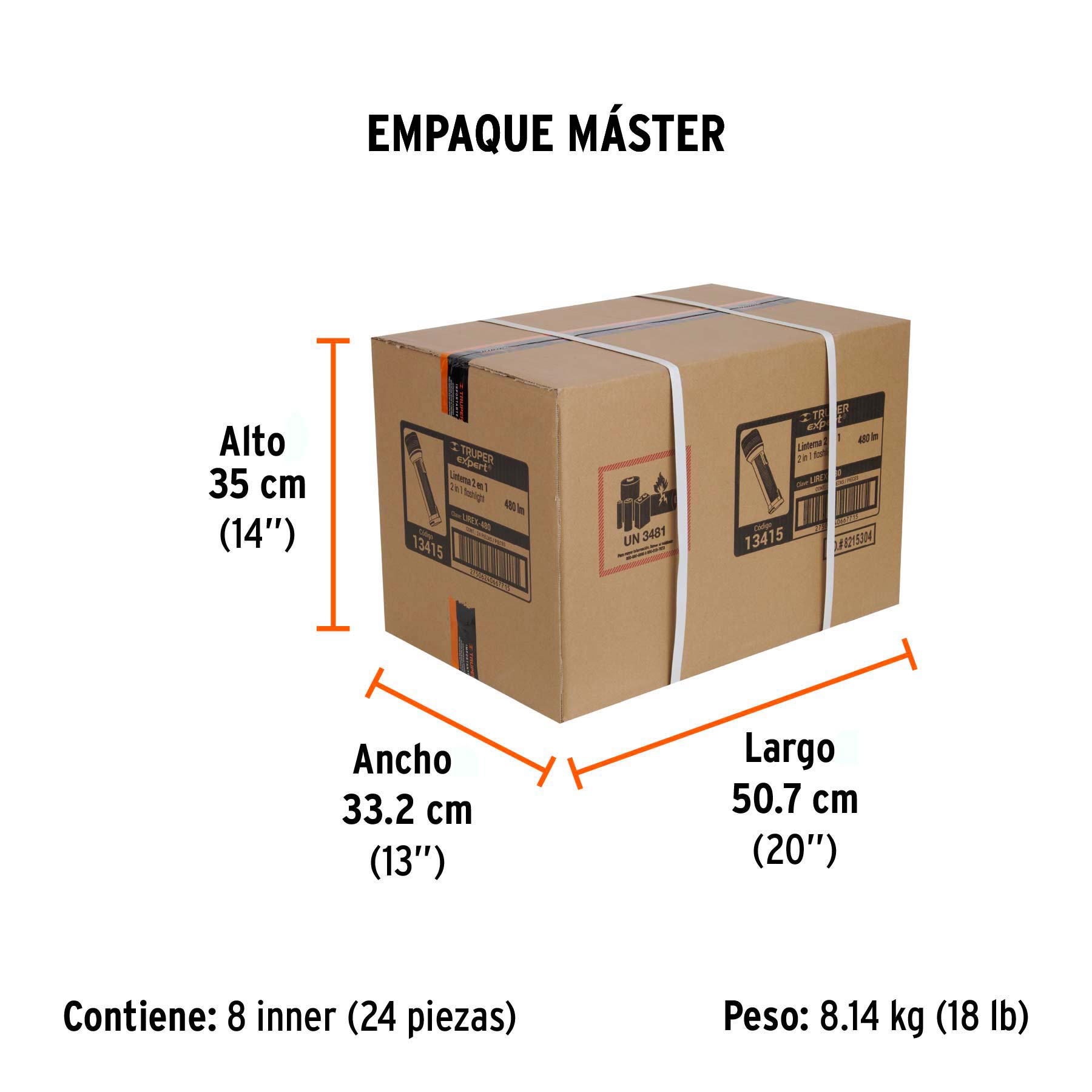 Linterna recargable con luz emergencia, 480lm, TRUPER EXPERT - Empaque