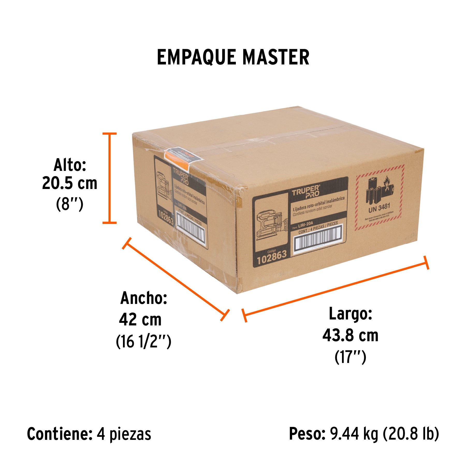 Lijadora roto-orbital 5", 20V, 1 batería 2Ah, TRUPER PRO - Empaque