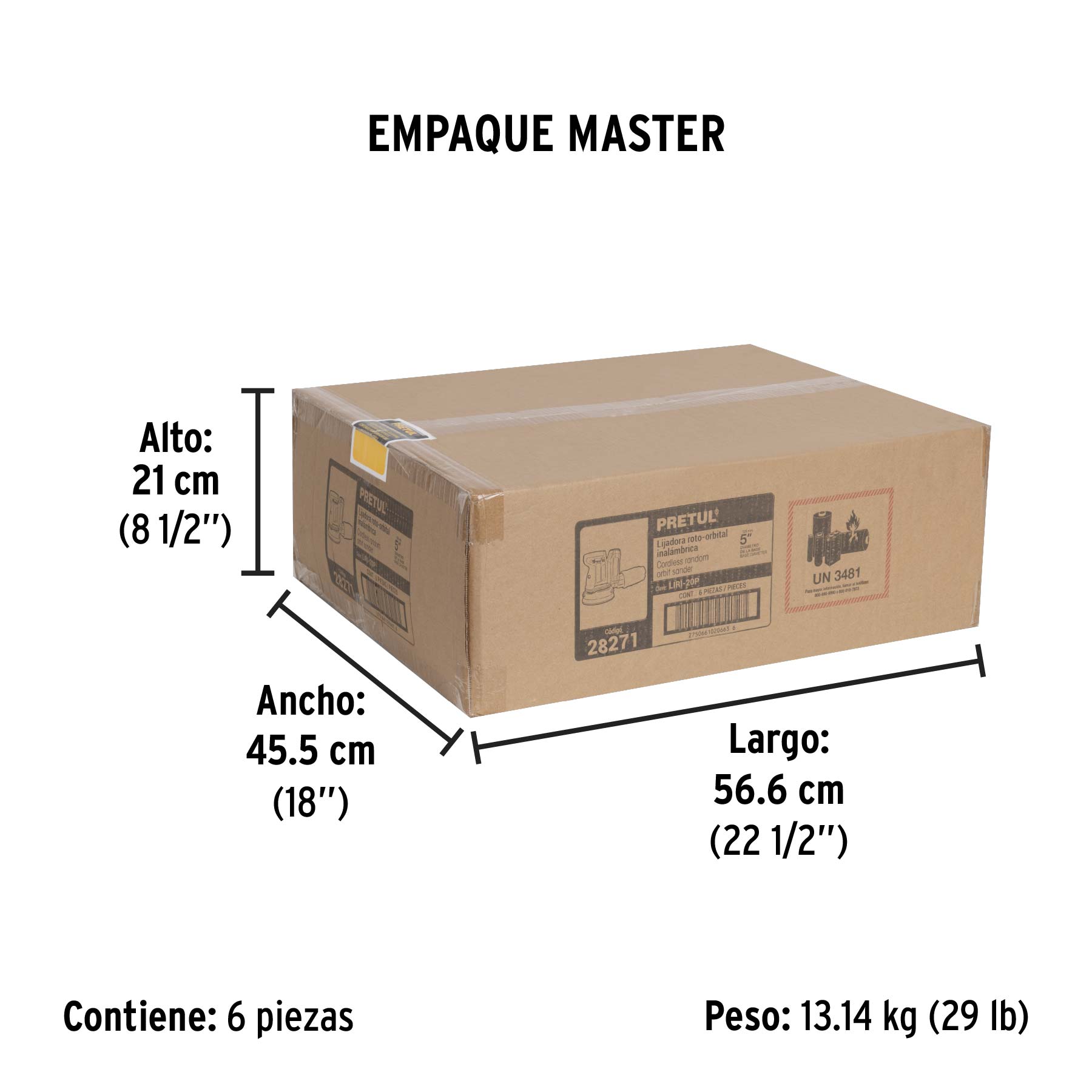 Lijadora roto-orbital 5", 20V, 1 batería 2Ah, PRETUL - Empaque