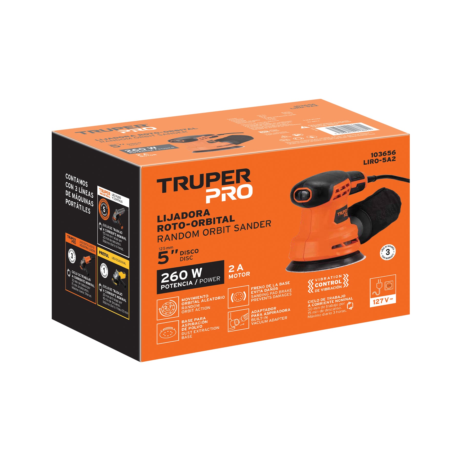 Lijadora roto orbital 5", 260W, TRUPER PRO