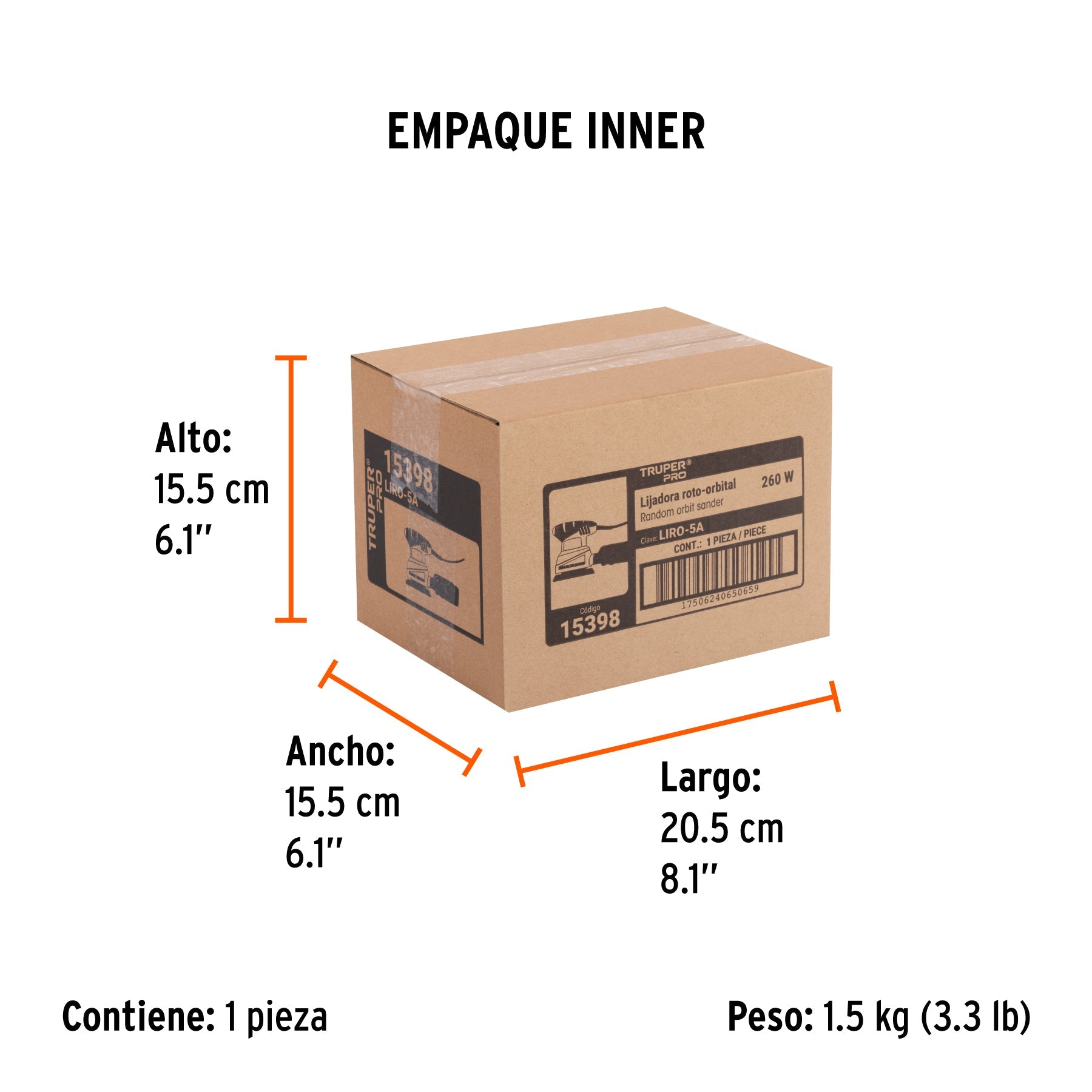 Lijadora roto orbital 5", 260W, TRUPER PRO - Empaque