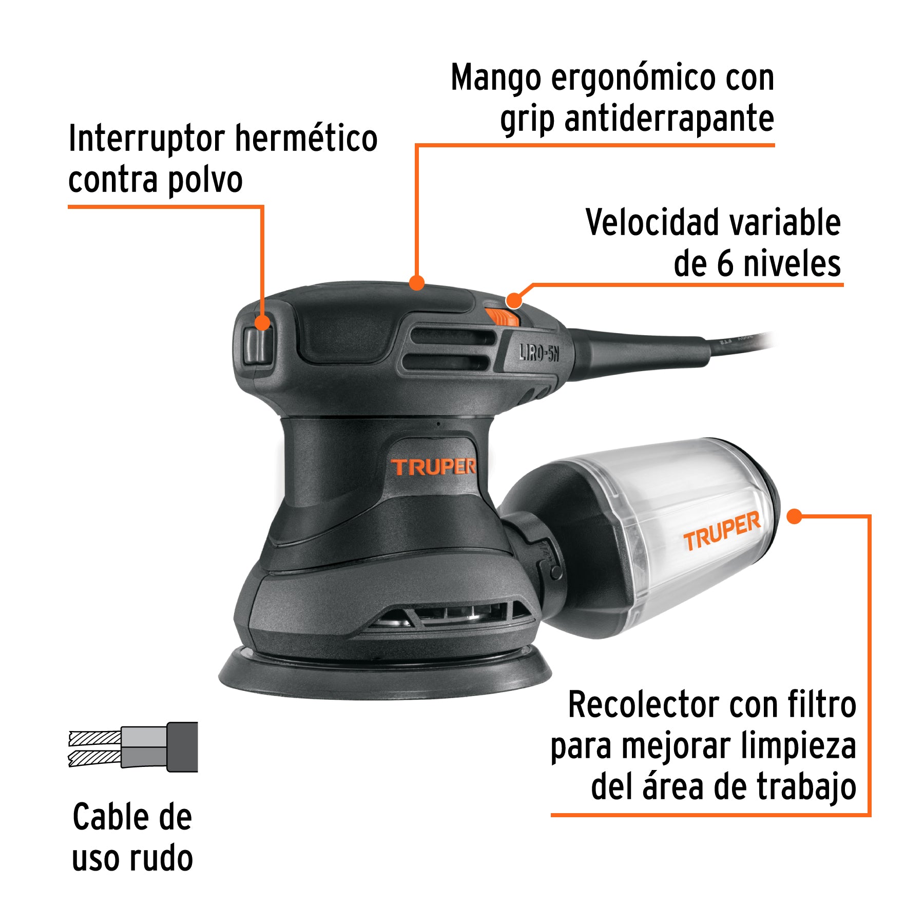 Lijadora roto orbital 5", 260W, TRUPER INDUSTRIAL