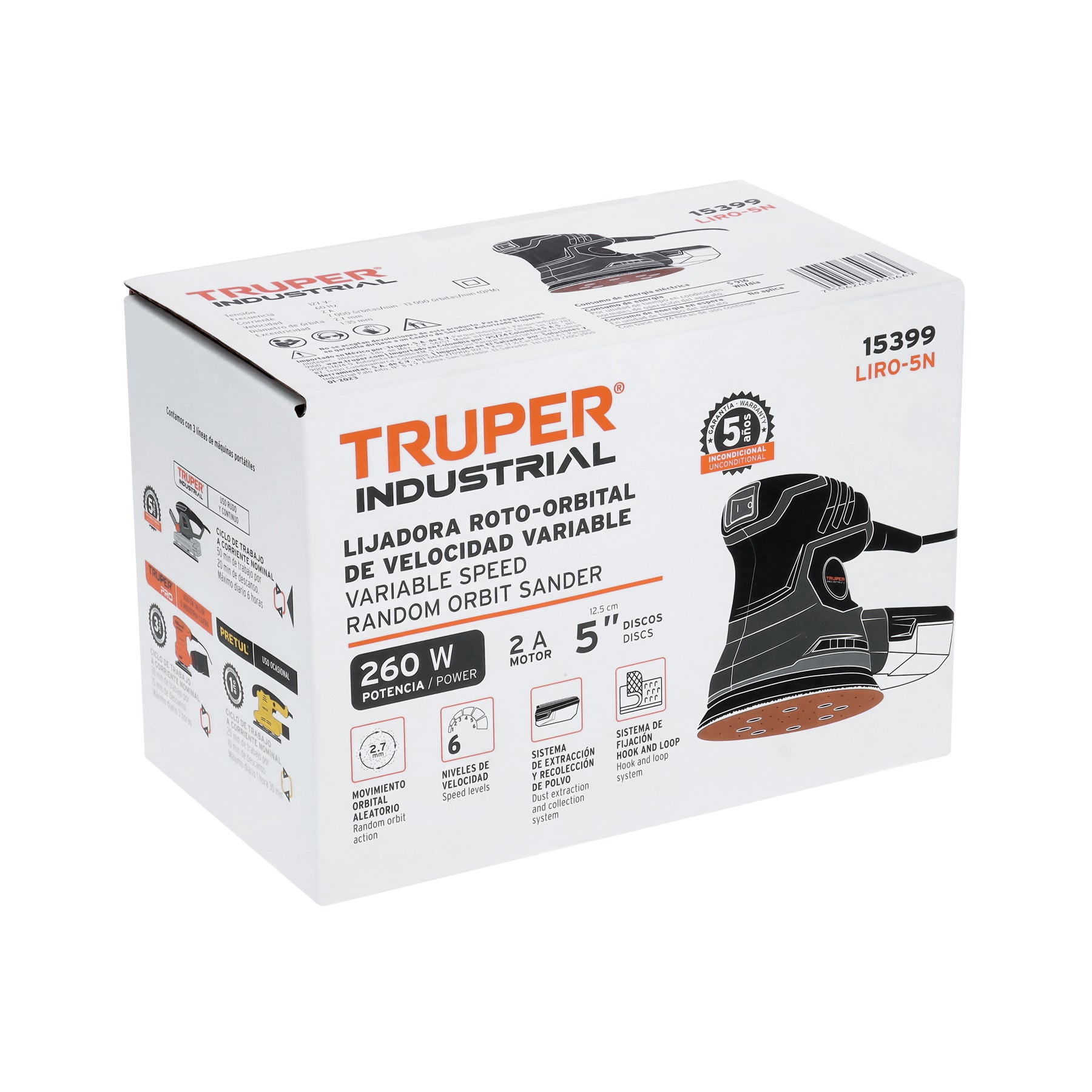 Lijadora roto orbital 5", 260W, TRUPER INDUSTRIAL