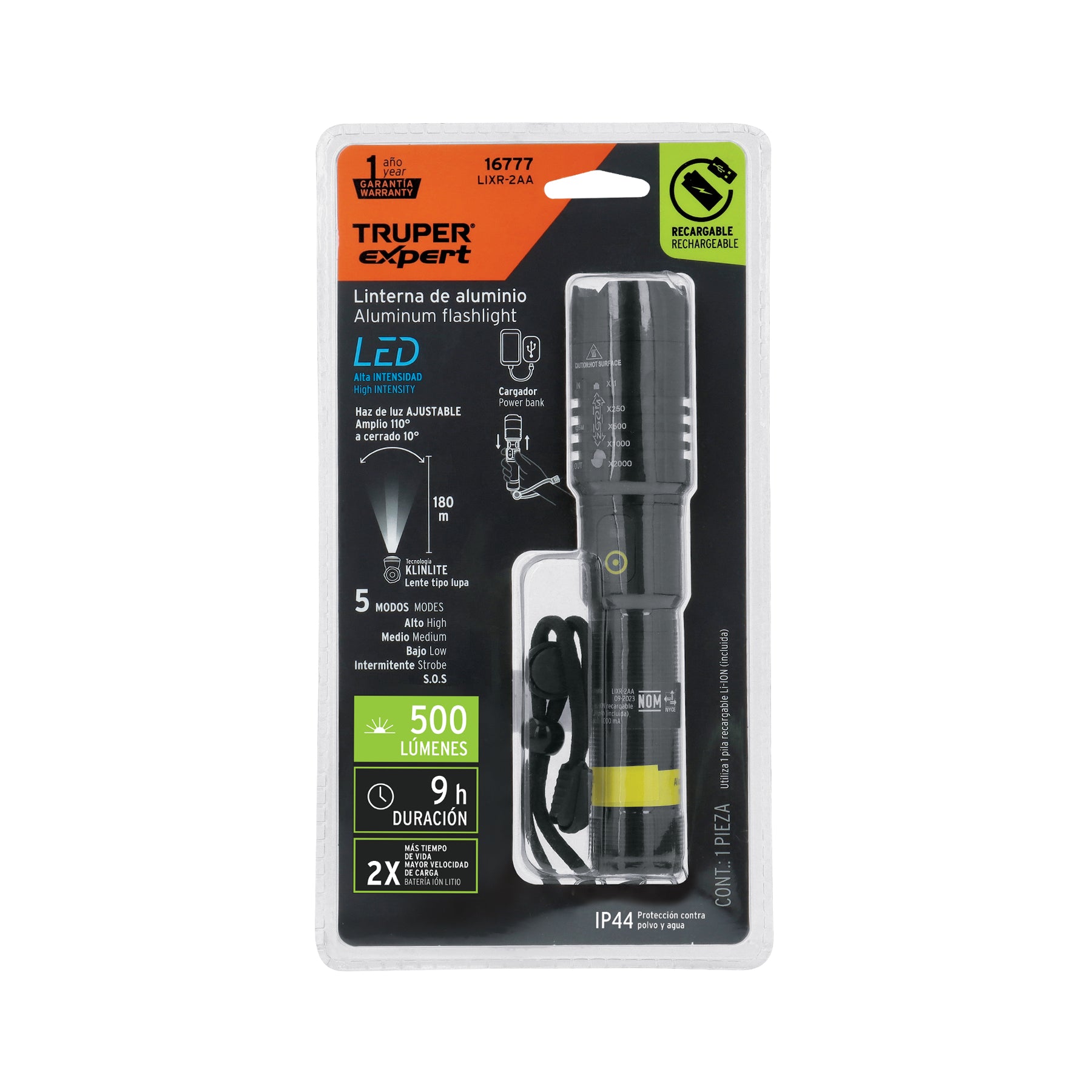 Linterna LED recargable, de aluminio, 500 lm, TRUPER EXPERT