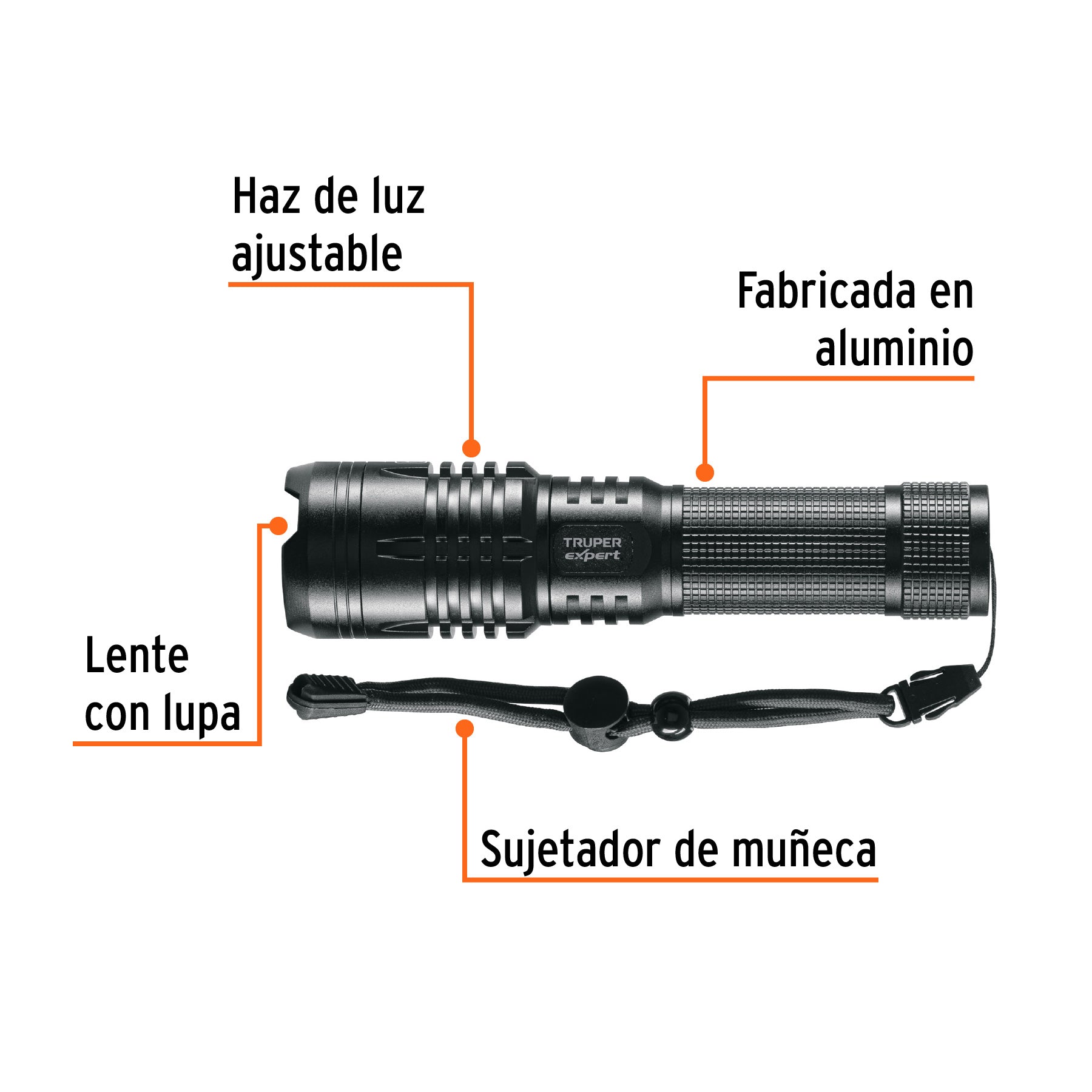 Linterna LED recargable, de aluminio,1,300 lm, TRUPER EXPERT