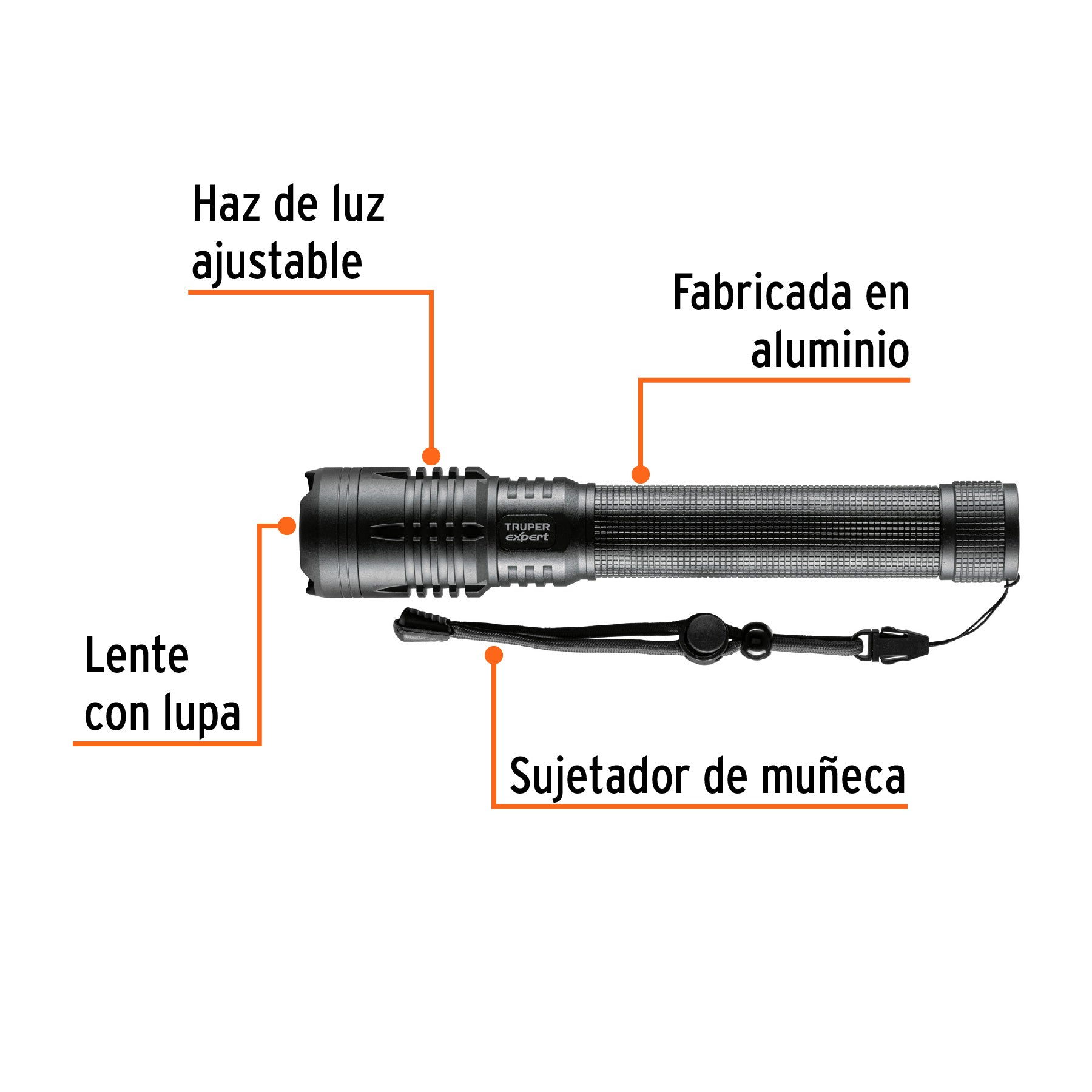 Linterna LED recargable, de aluminio,2,000 lm, TRUPER EXPERT