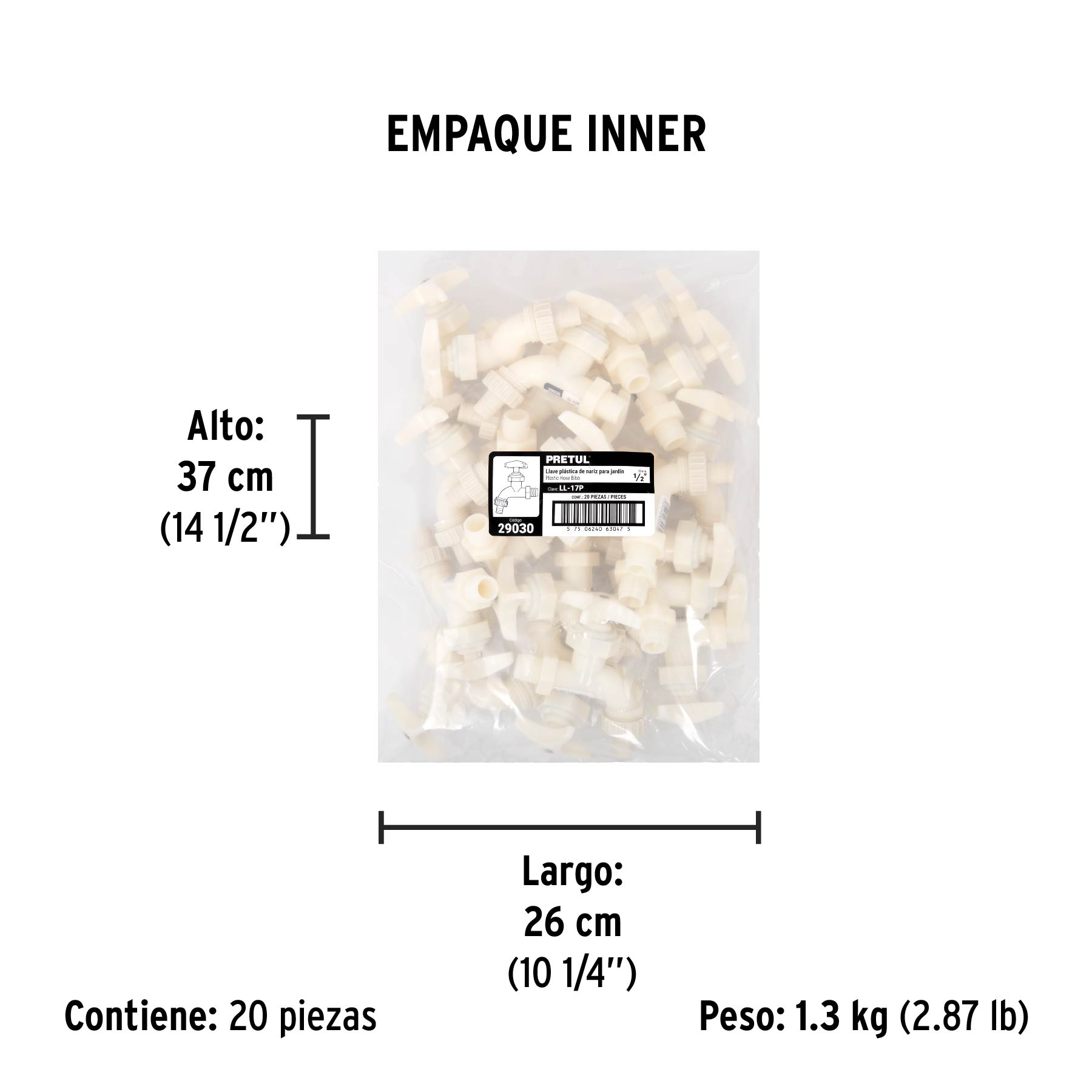 Llave p/manguera, de plástico 65g,1/2", granel, PRETUL - Empaque