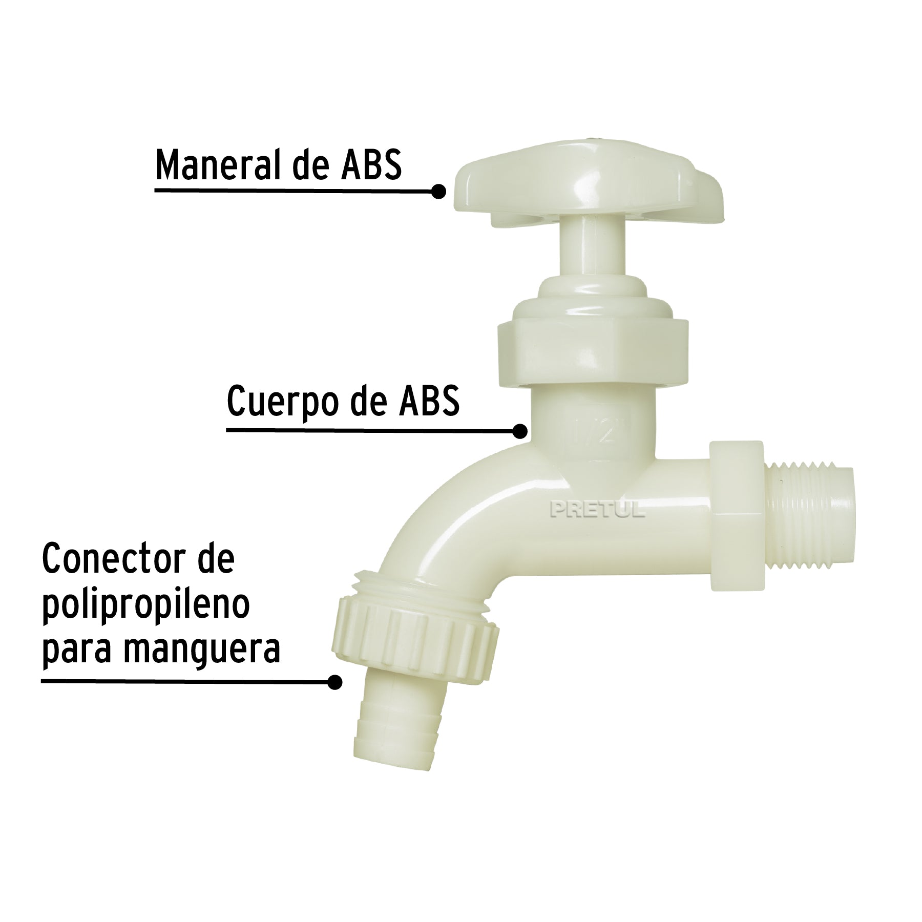 Llave p/manguera, de plástico 65g,1/2", granel, PRETUL