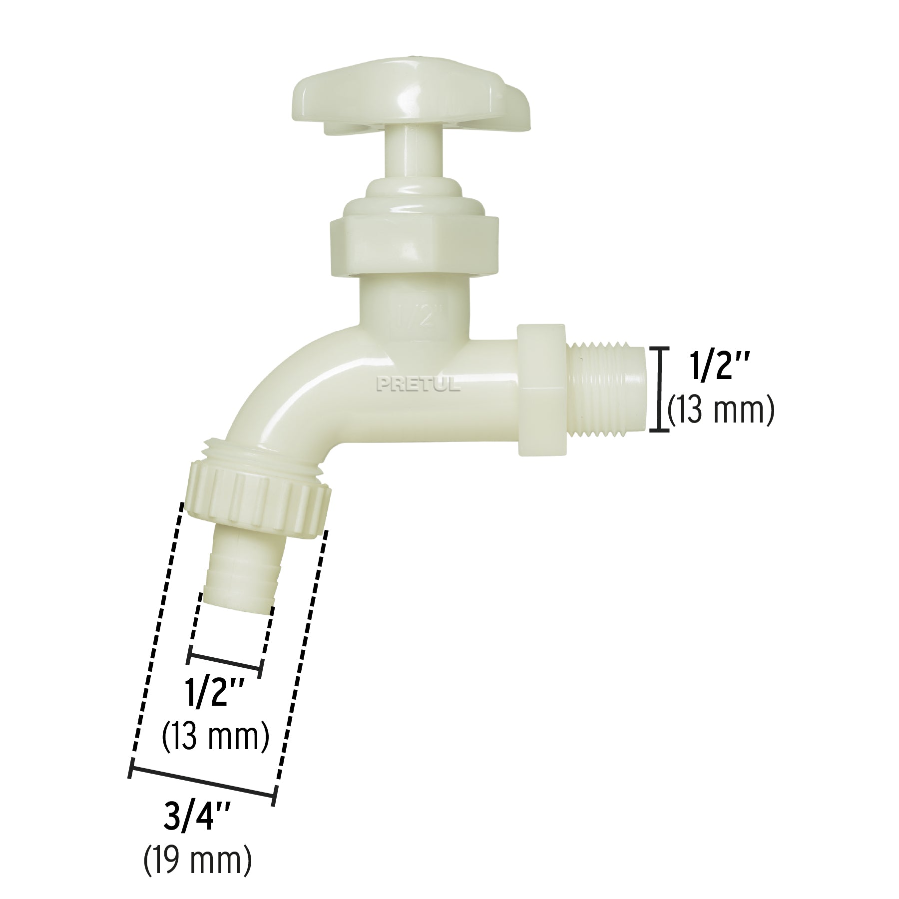 Llave p/manguera, de plástico 65g,1/2", granel, PRETUL