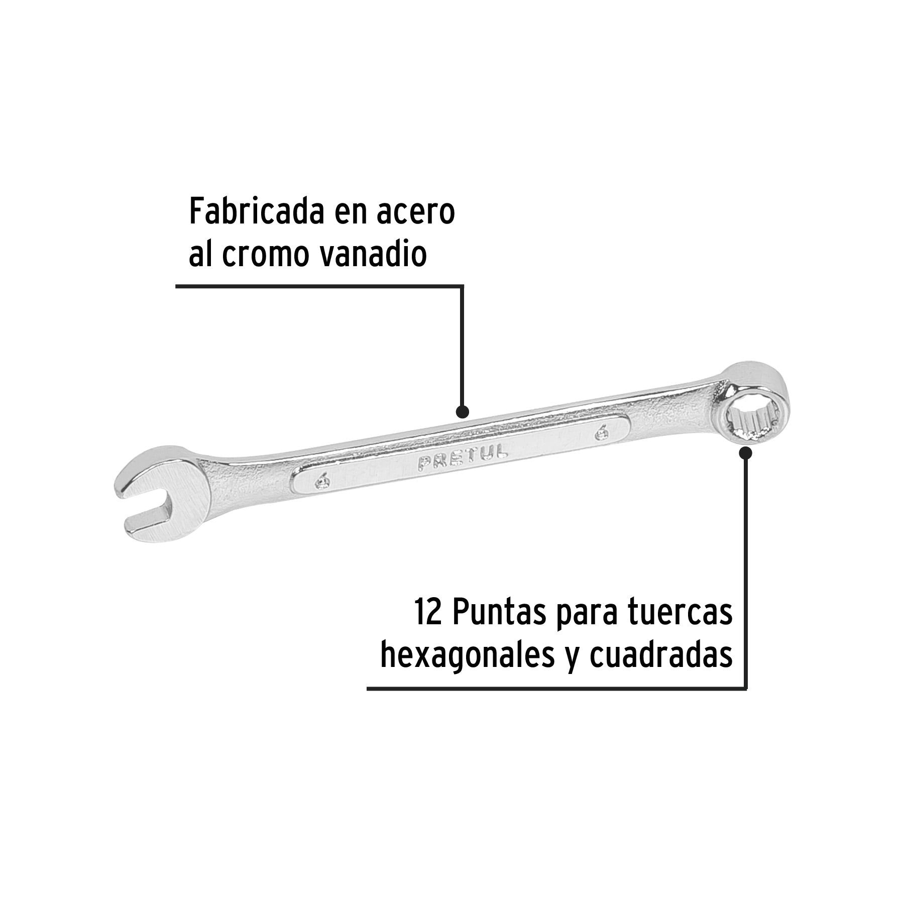 Llave combinada 6 mm x 100 mm de largo, PRETUL