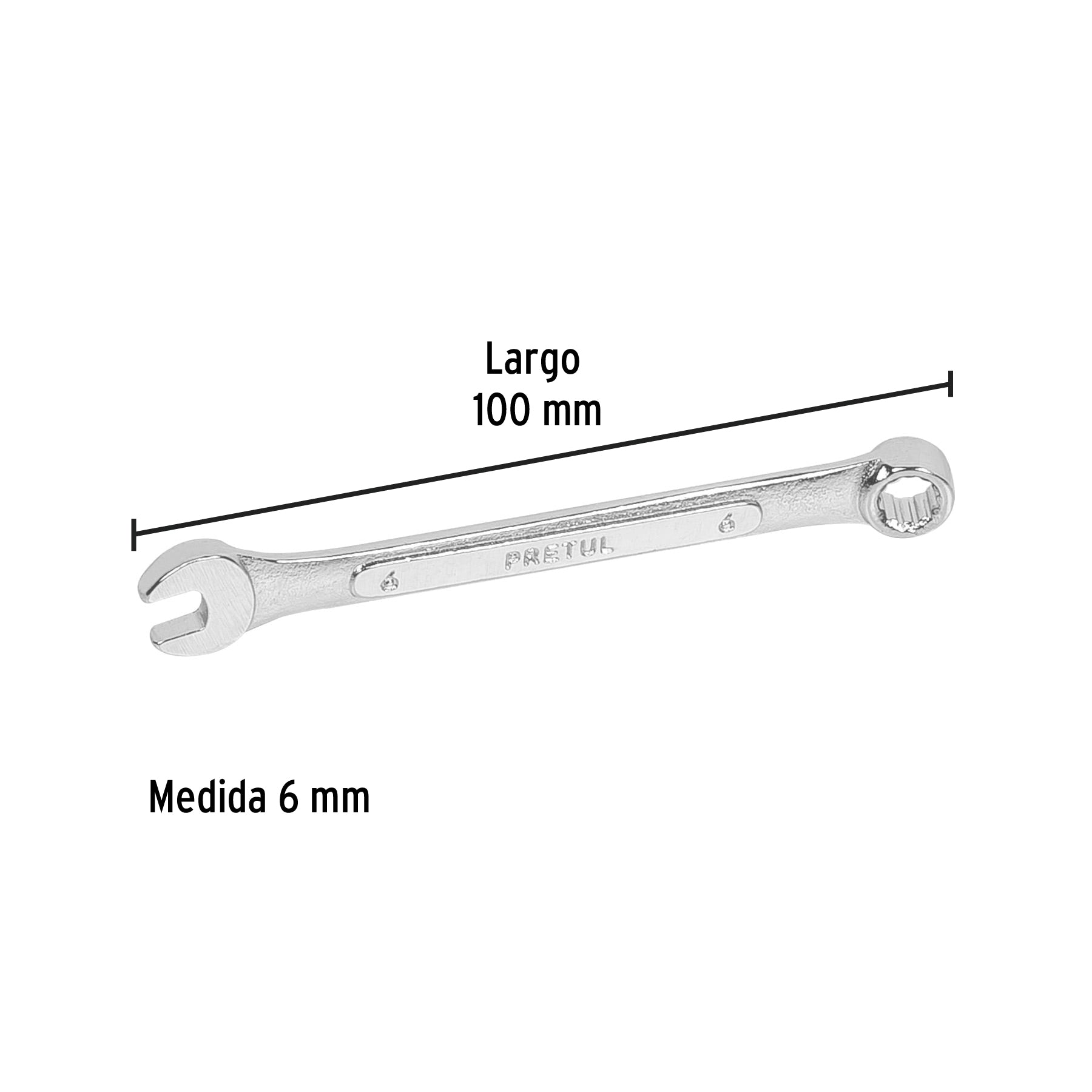 Llave combinada 6 mm x 100 mm de largo, PRETUL