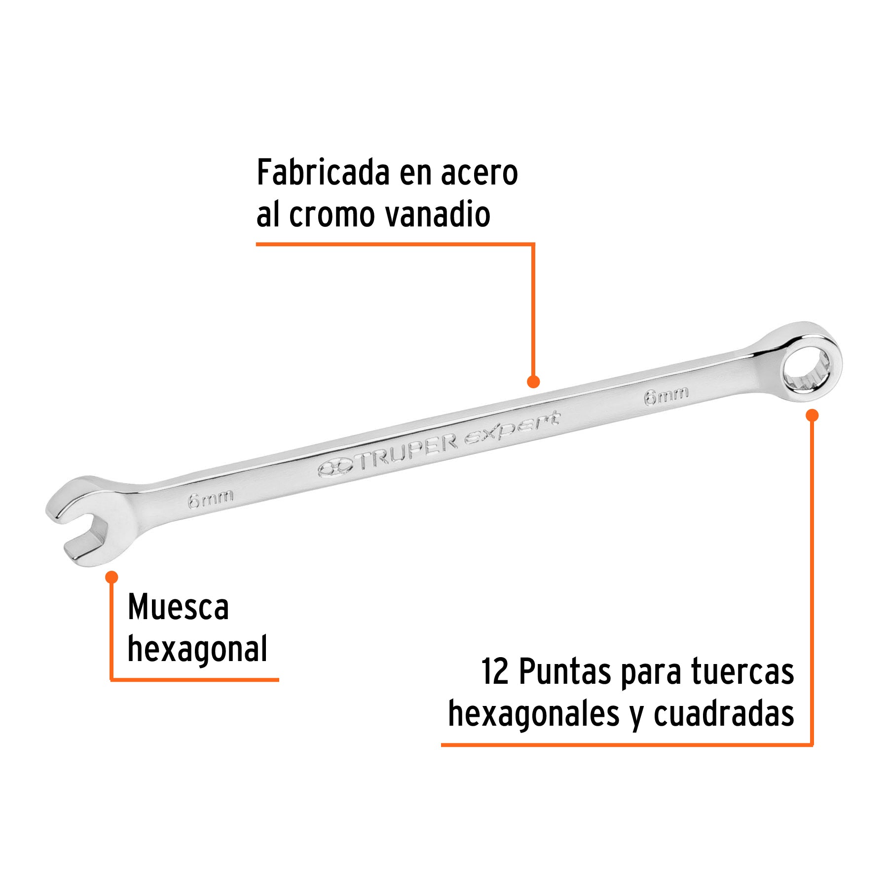 Llave combinada extralarga 6 mm x 125 mm de largo, EXPERT