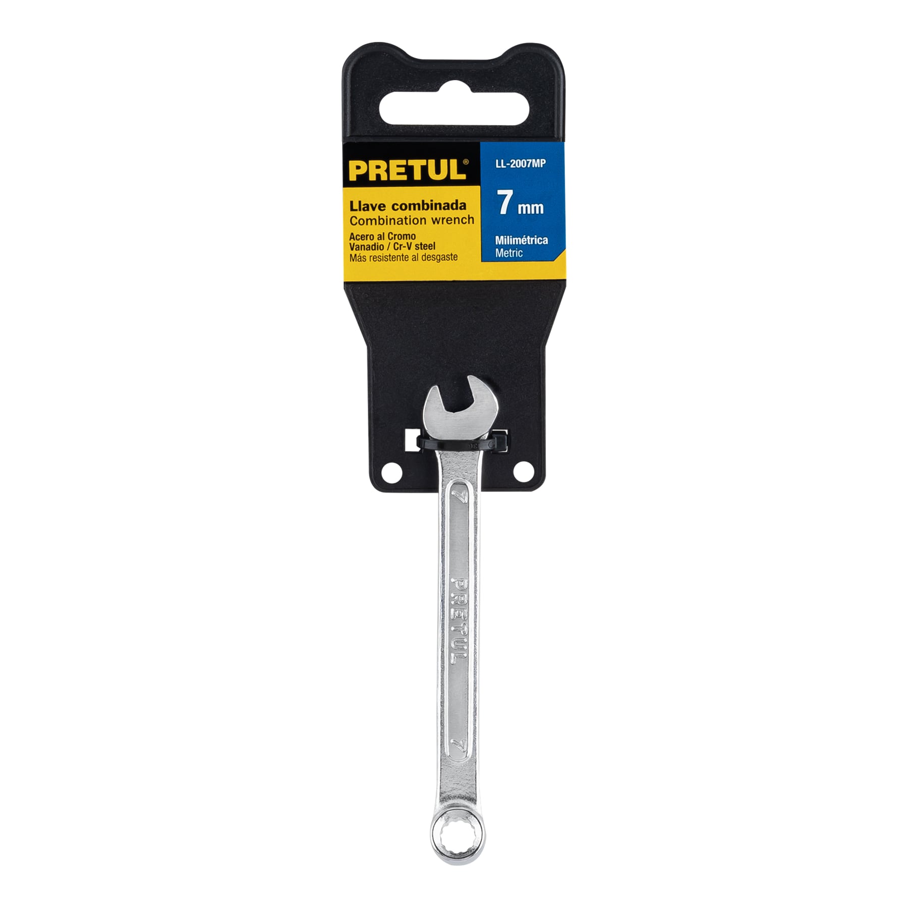 Llave combinada 7 mm x 110 mm de largo, PRETUL